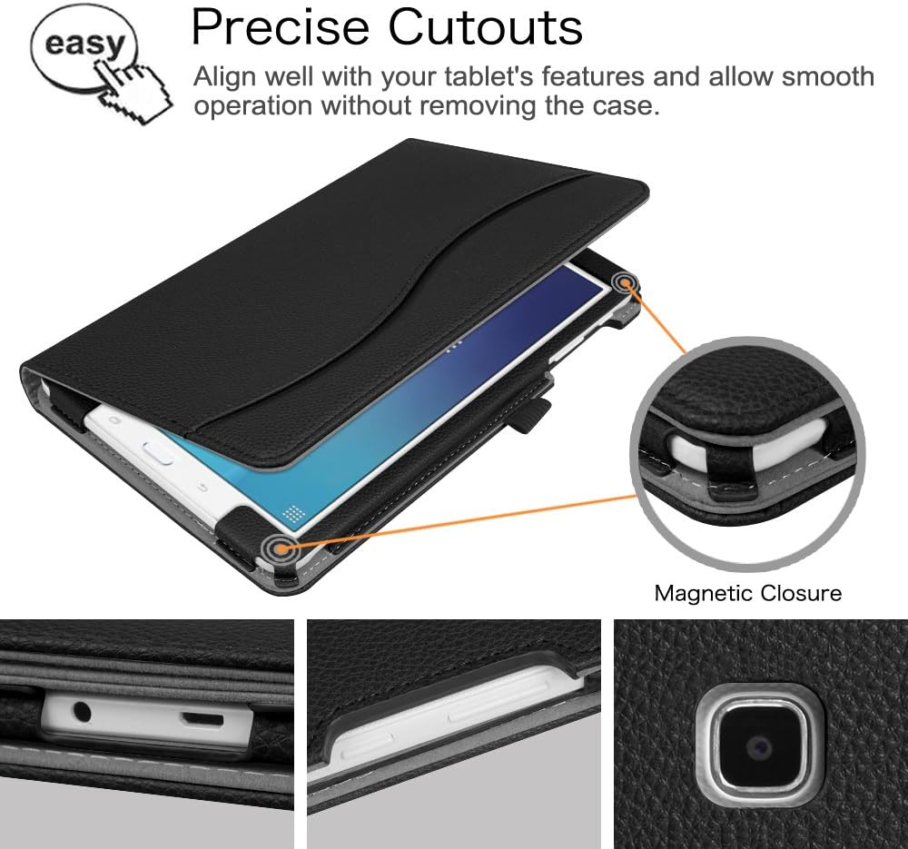 Fintie Multi-Angle Case for Samsung Galaxy Tab E 9.6 2015, Black | Model SM-T560/T561/T565/T567, Front Card Pocket, Corner Protection