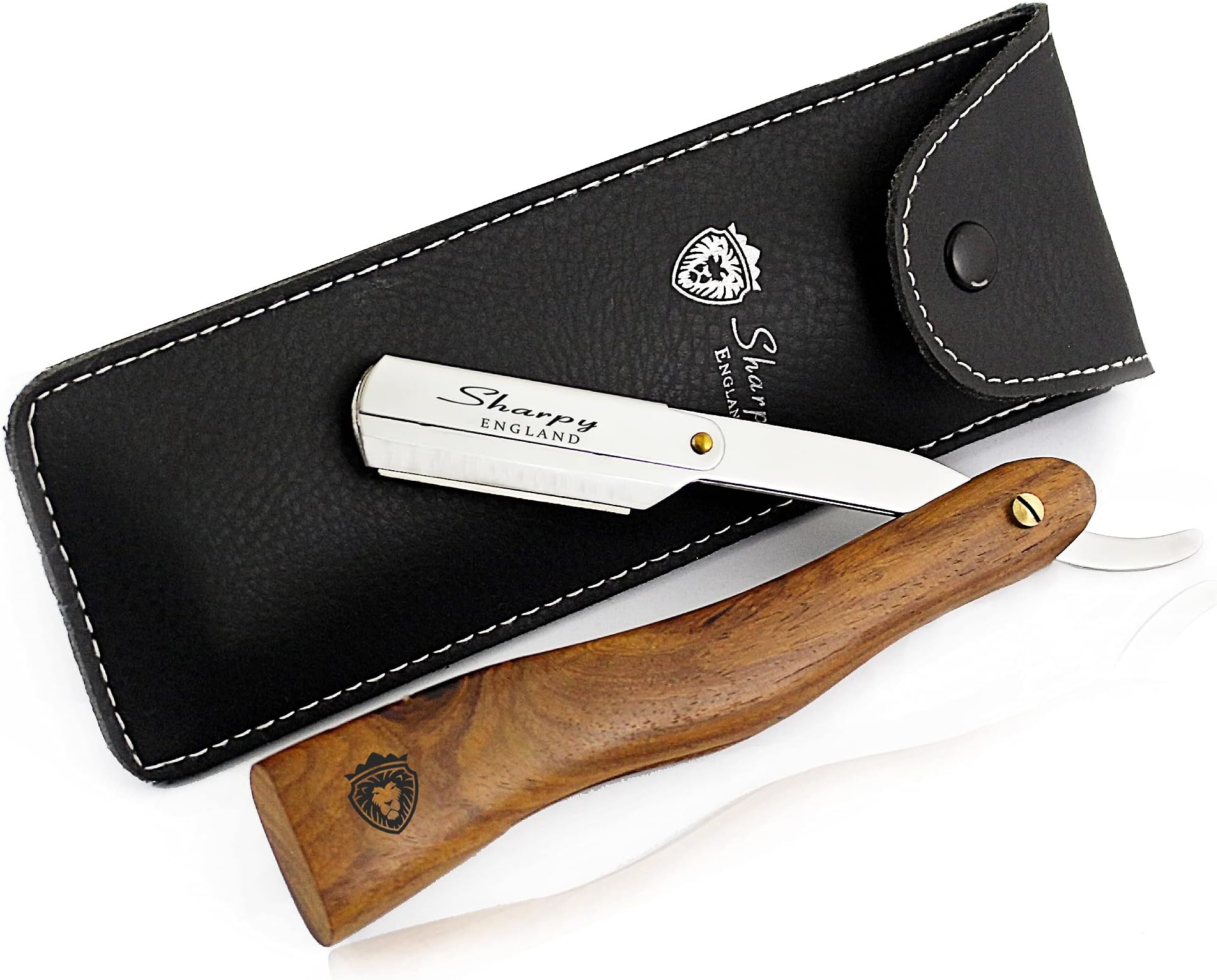 SHARPY® Cut Throat Razor Kit - Rosewood Handle Straight Razor Men - Professional Barber Shaving Razor for Men - Moustache & Beard Razor Men Shaving Kit