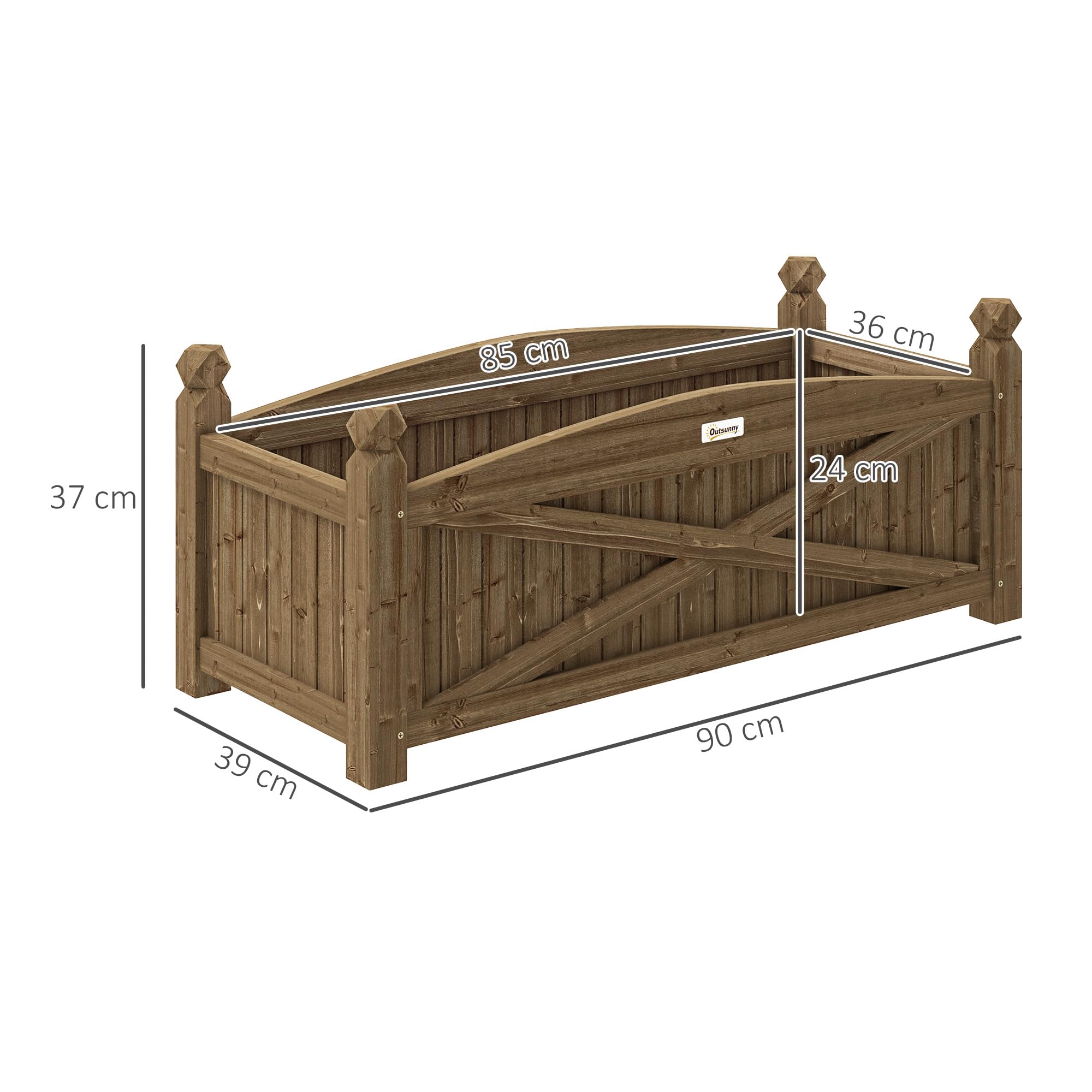 Outsunny Jardinera de Madera Elevada Huerto Urbano Madera para Cultivar Plantas Flores Hierba Jardinera Rectangular para Jardín Balcón Terraza 90x39x37 cm Café Oscuro