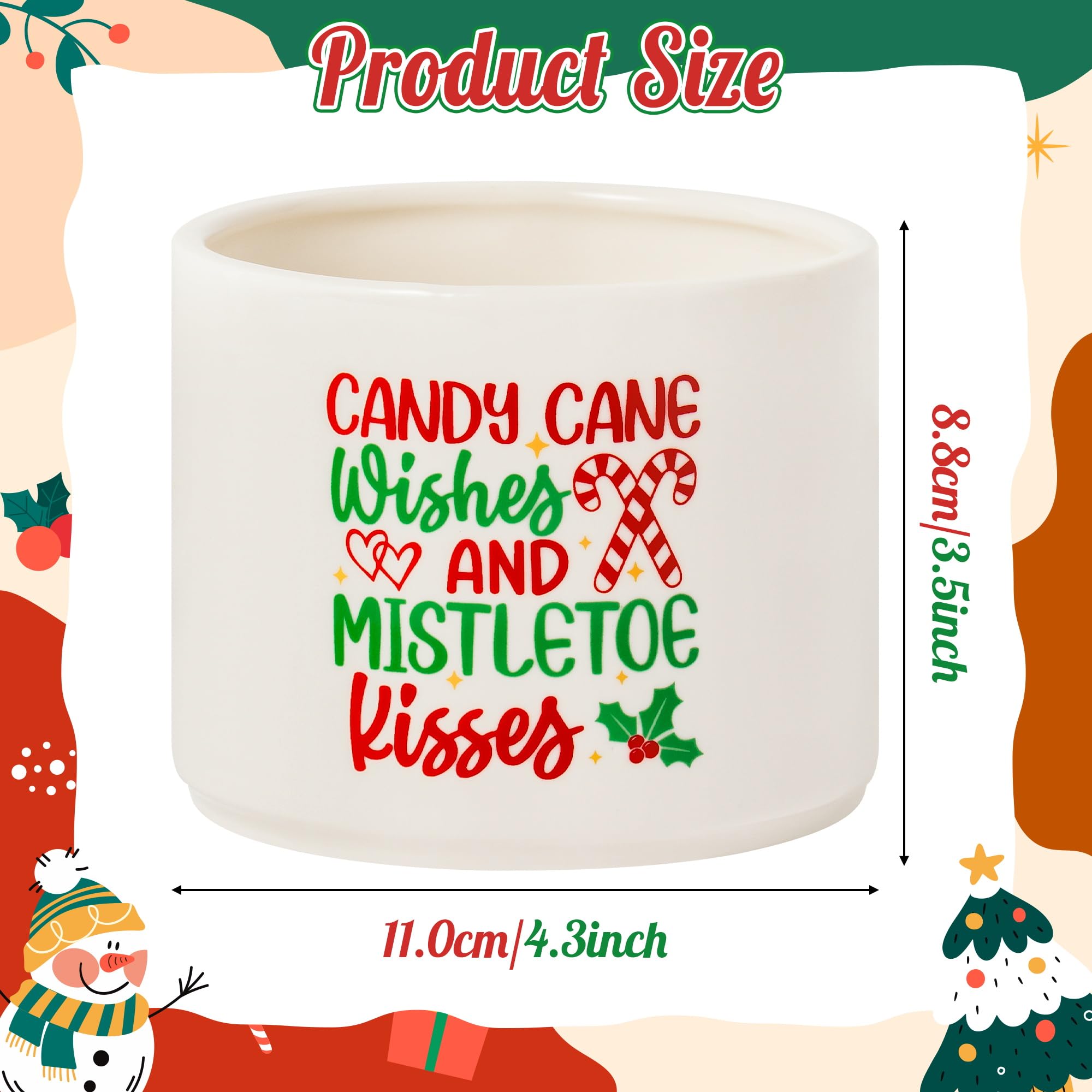 WATINC Christmas Candy Dish Mini Ceramic Bowl, Merry Xmas Candy Cane Wishes Tiered Tray Decor, Winter Berry Leaves Sweets Table Shelf Accents Gift for Farmhouse Home Kitchen (Mistletoe Kisses)