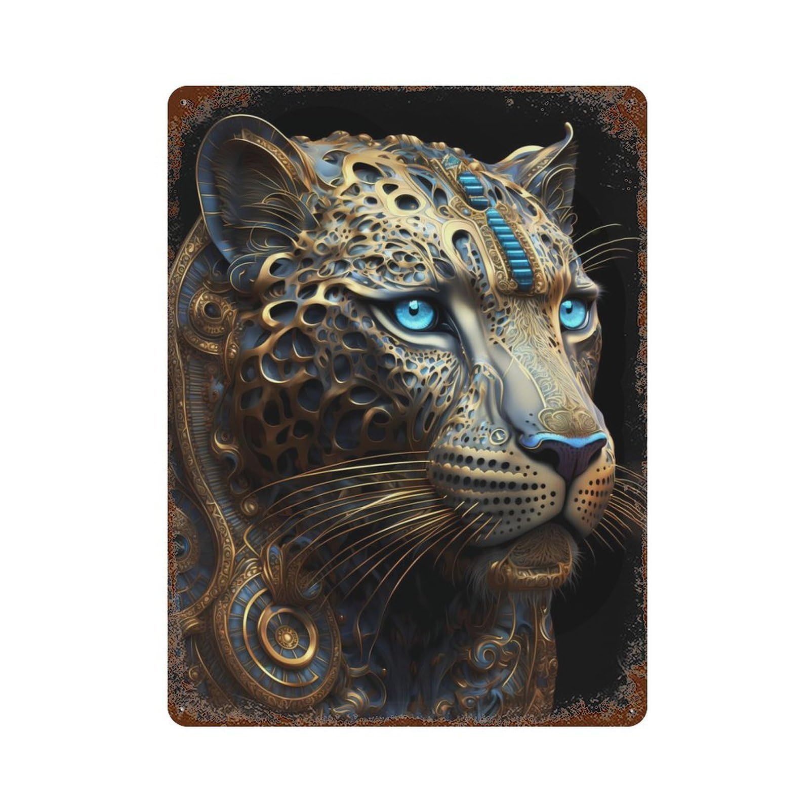 Garage Style Mystical Cosmic Leopard Vintage Rust Metal Sign 15.7"x11.8", Shabby Chic Decor for Bar And Workshop