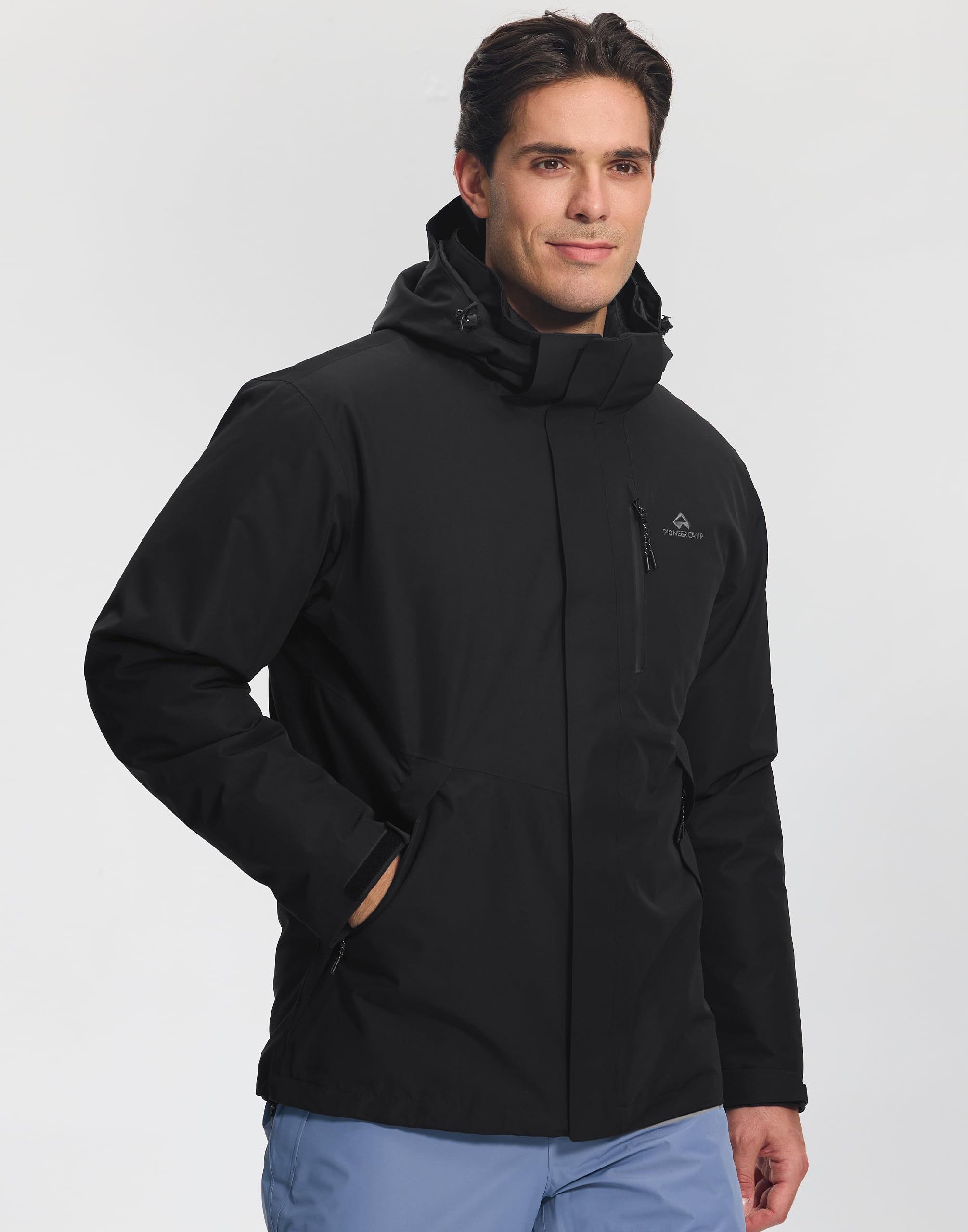 Pioneer Camp 3 in 1 jacke herren–winterjacke skijacke herren fleecejacke,Wasserdichtes, kratzfestes und abriebfestes Material, mit Kapuze, Stehkragen und fleecegefütterter Innenjacke