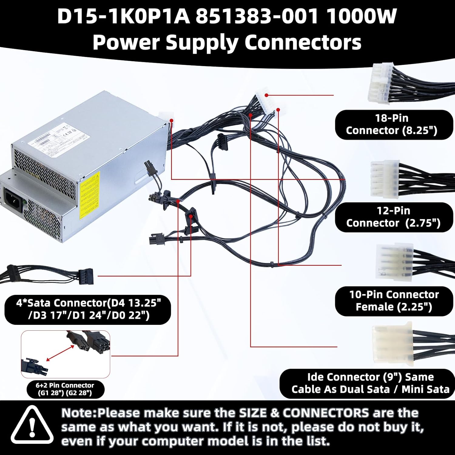 LXun Upgraded D15-1K0P1A 851383-001 1000Watts Power Supply Replacement for Original New D1K0E001H 1000w Power Supply Compatible with HP G4 Z4 Z6 Work Station Main 18pin Connector