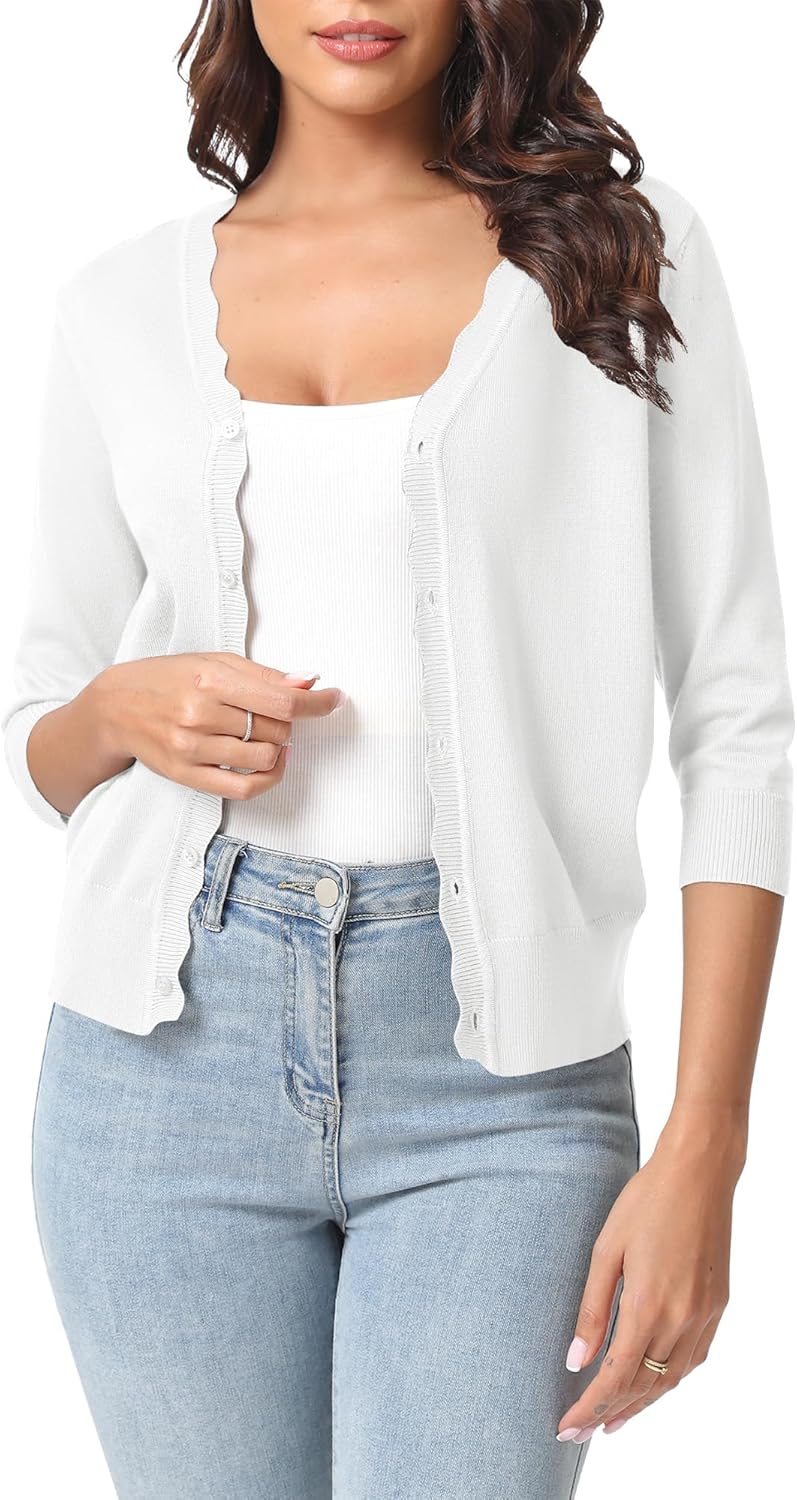 Urban CoCo Woman's 3/4 Sleeve V-Neck Cropped Cardigan Sweater Open Front Lightweight Knit Shrugs for Women