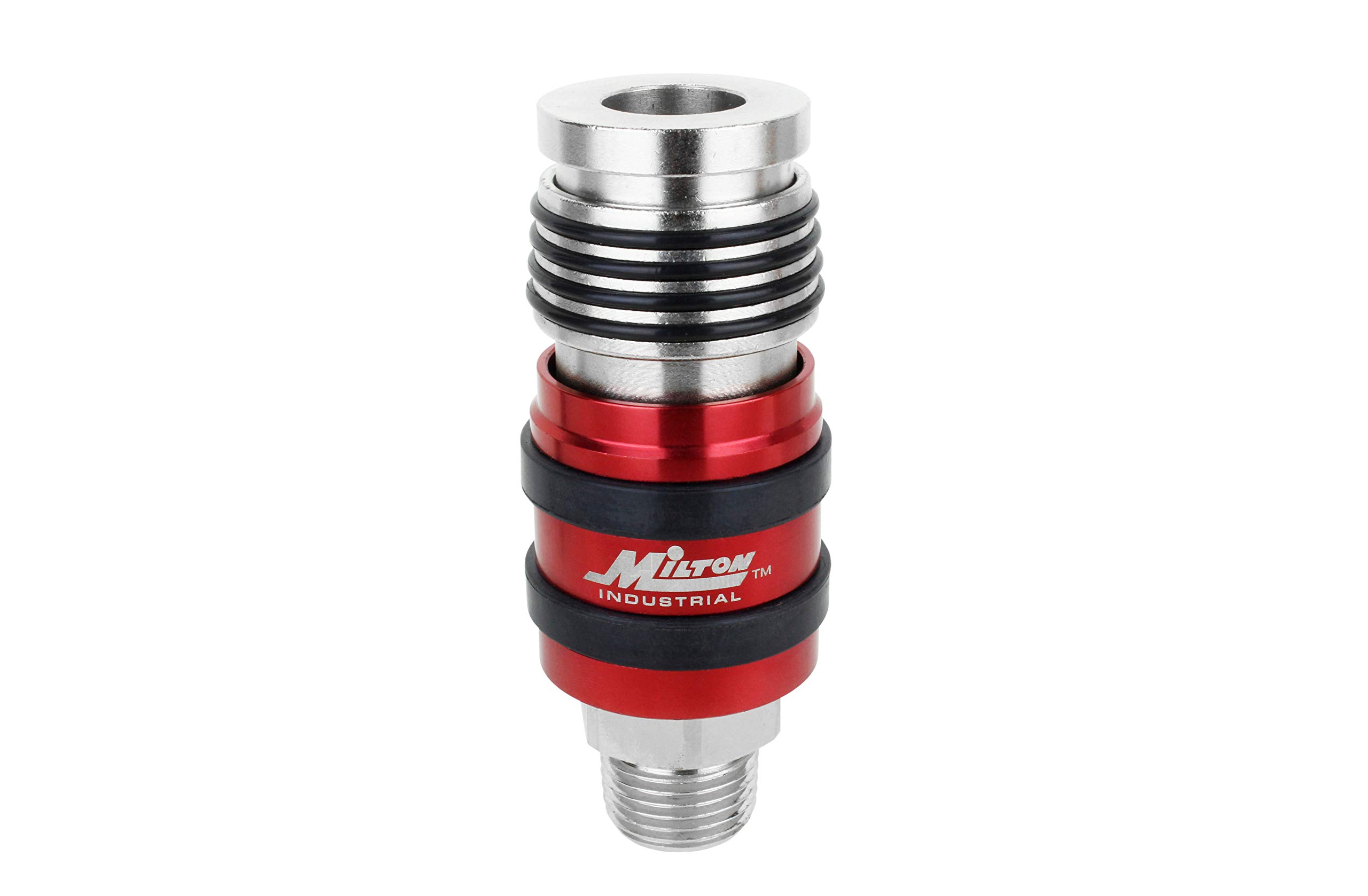 Milton 2 In ONE Universal Safety Exhaust Coupler – 1/2" MNPT x 1/2" Body Flow, Safely Bleeds Excess Air and Disengages Fittings