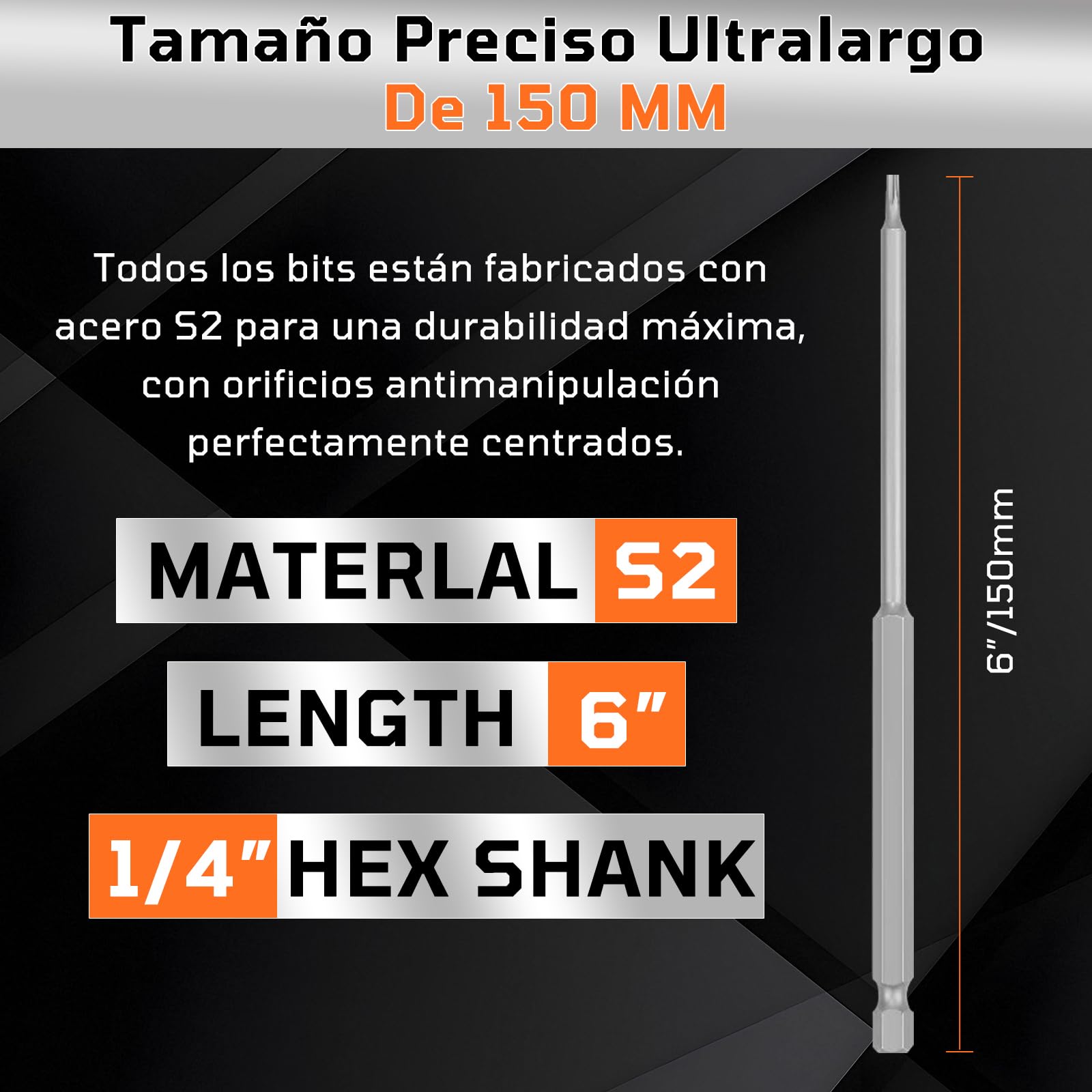 32 pc Juego de Puntas Extra Largas 150 mm de Destornillador de Acero S2,Resistentes y Duraderas, Incluir Torx, Phillips, Allen, Plana, Doble, Seguridad, con Soporte Organizador,Para Taladros