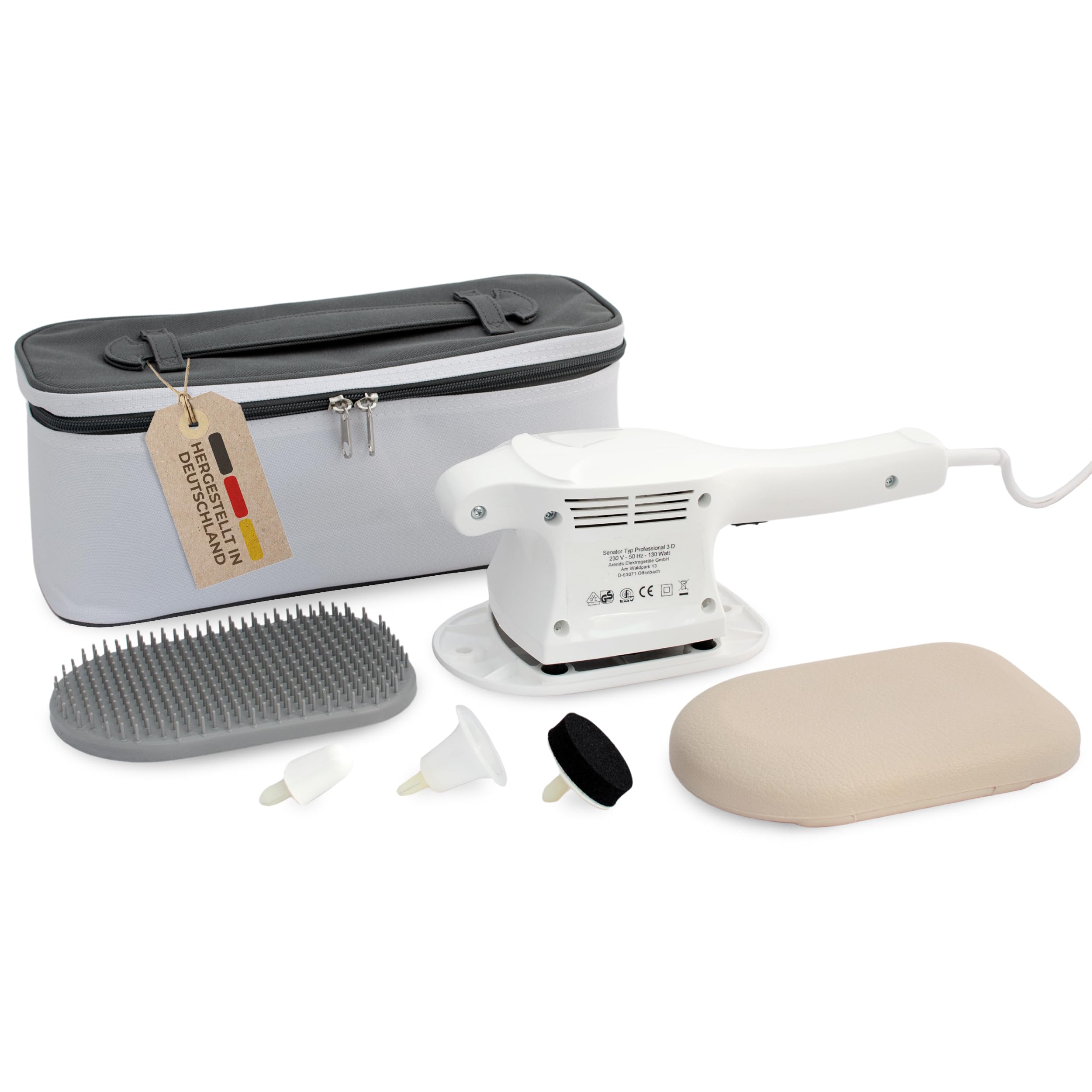 SENATOR (VIBRAX) Massage-Handgerät Professional 3 D, Flächen-Massagegerät mit 5 Aufsätzen für Rücken, Nacken, Schulter, Brust, Beine & Füße