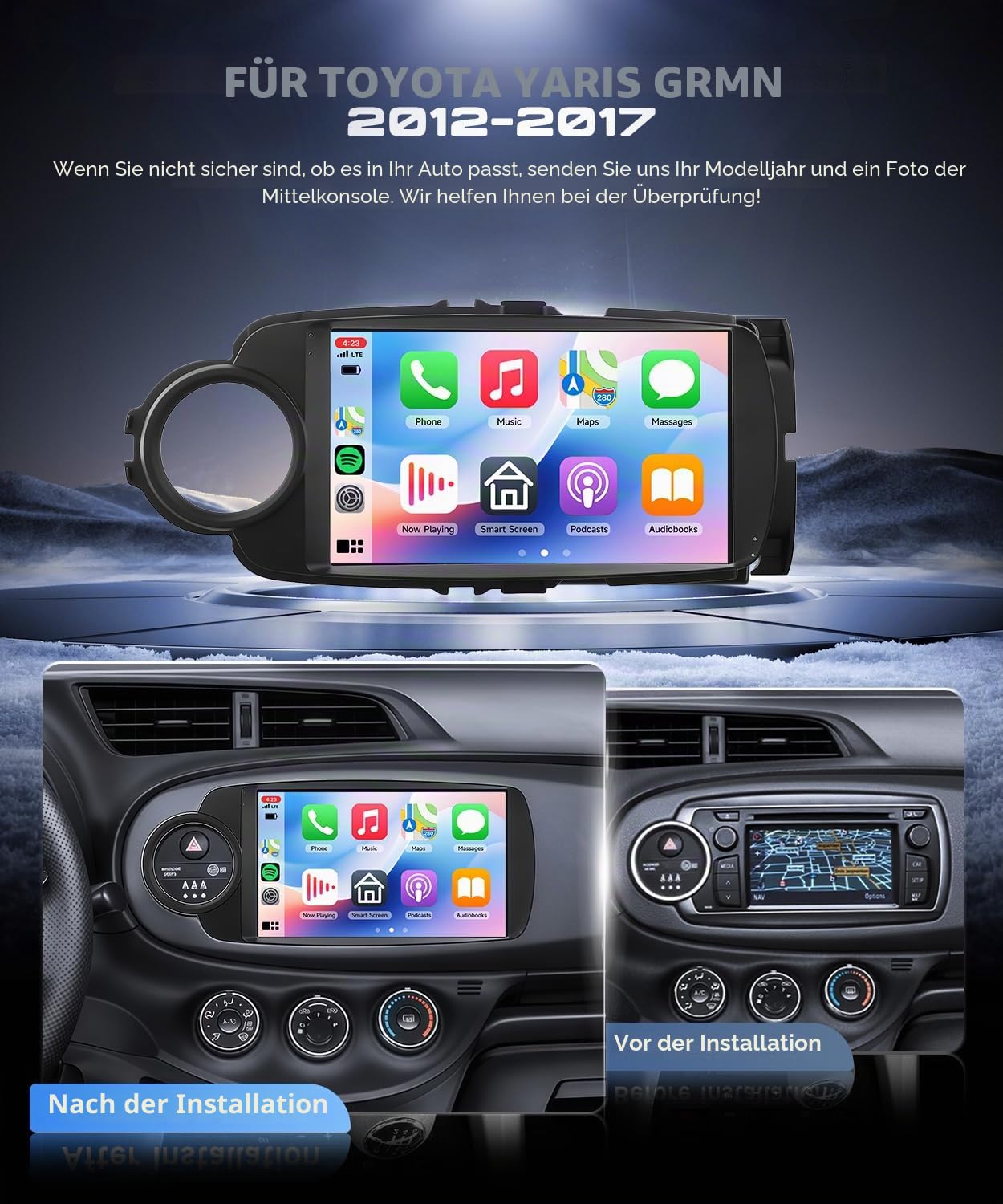VECHTEL 4G+64G Autoradio Android 15 für Toyota Yaris 2012-2017 (Klimasteuerung mit Silberring), 9'' HD Touchscreen Auto Radio mit Drahtlos Carplay Android Auto GPS WiFi USB Bluetooth 5.0 FM RDS Kamera