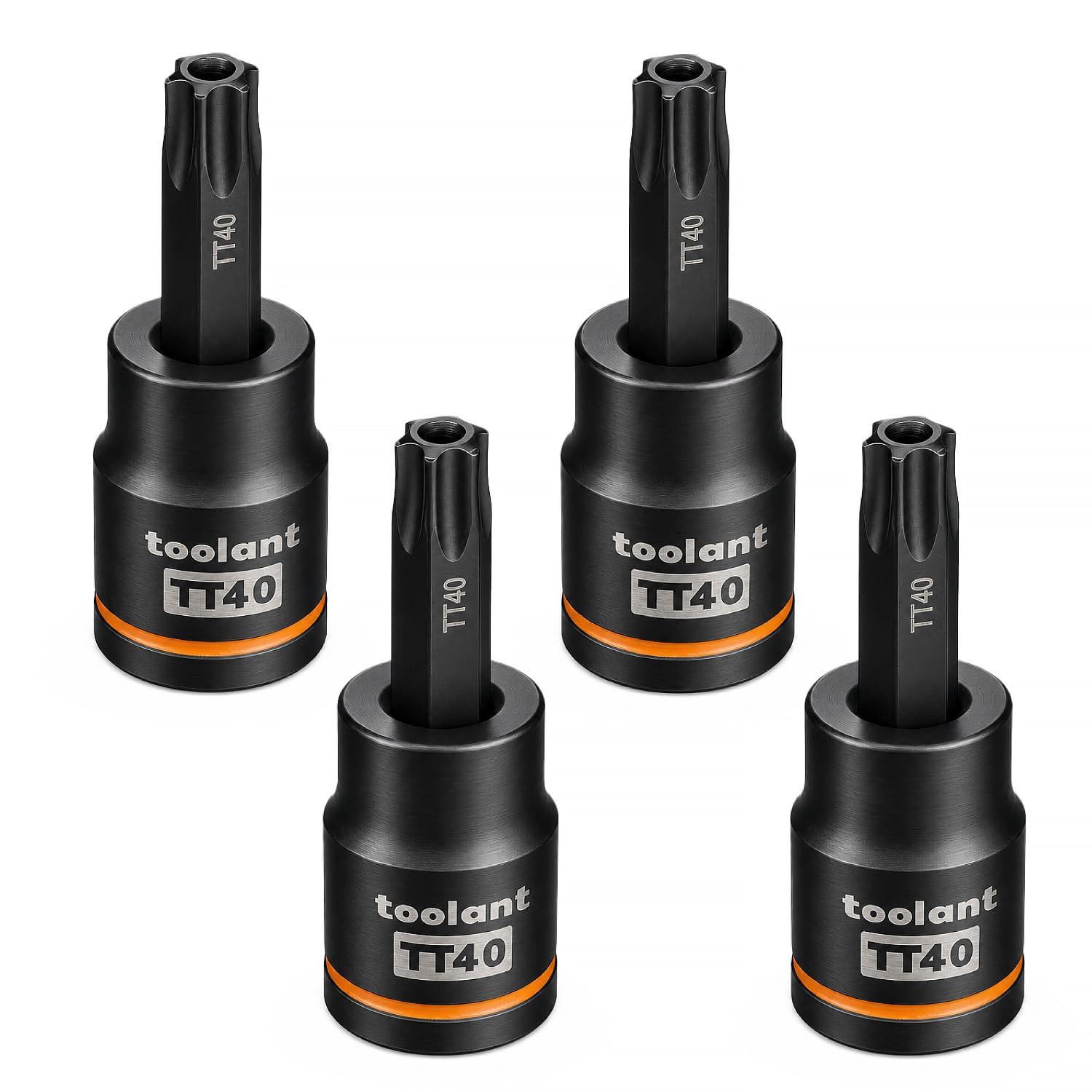 Toolant Black Torx T40 Impact Bit Socket Set 4Pcs, 3/8" S2 Steel Air Drive Star Sockets, Long High Impact Bits, Professional Mechanic & Automotive Repair Socket Set