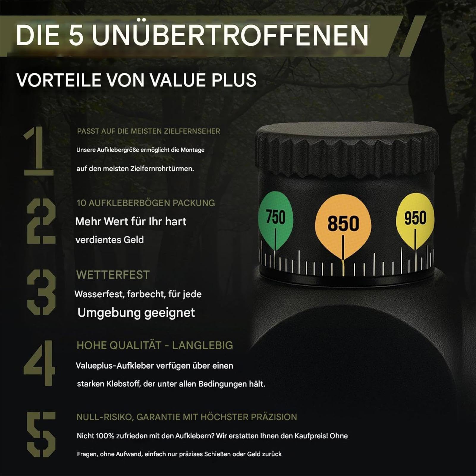 Zielfernrohr-Turm-Aufkleber – Maßgeschneidertes Yardage-Höhenband, wetterfeste Kalibrierungsaufkleber | Präzisions-Zielanzeige-Nummern-Set, Optik, Absehen-Identifikationsblätter, Schießausrüstung, Zub