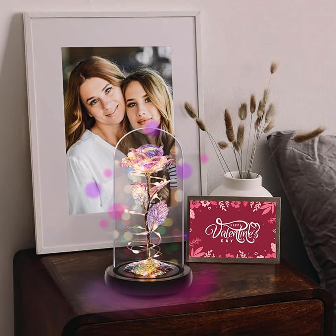 Rosa Galaxy Encantada en Cúpula de Vidrio con Luz LED - Regalo miniatura 7