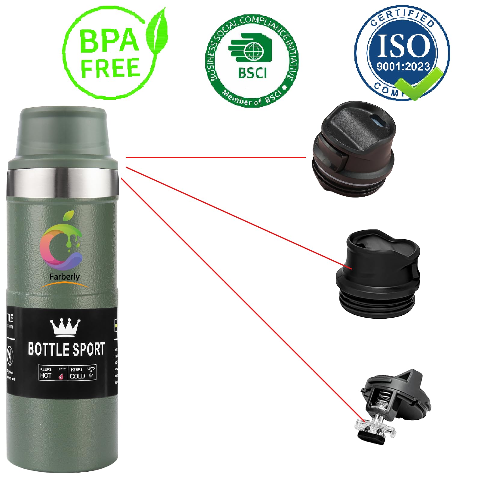 Stainle Trigger Action Mug de voyage en acier inoxydable Bouteille d'eau isotherme de 500 ml Tasse à café isotherme en acier inoxydable pour chaud et froid