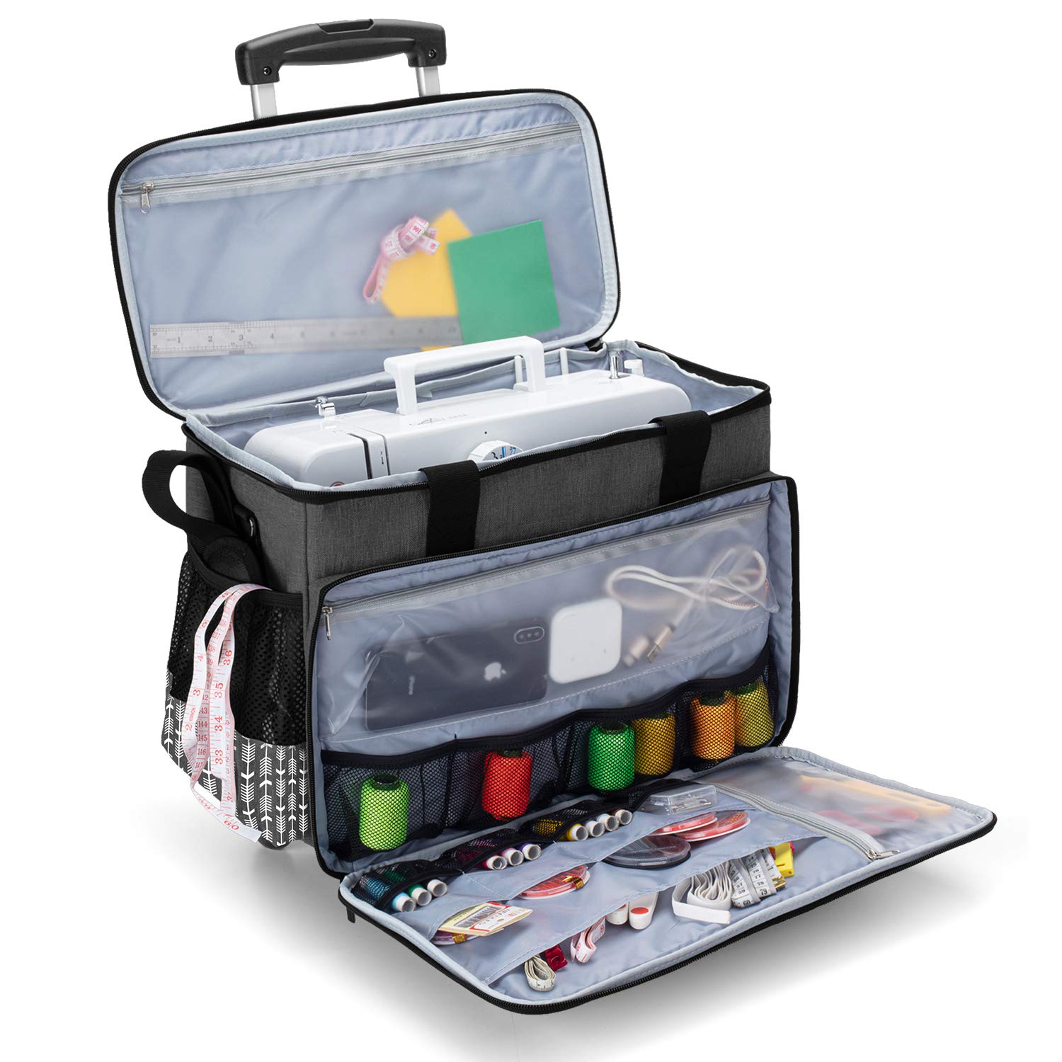 Yarwo Bolsa de Ruedas de la Máquina de Coser es Desmontable, Bolsa de Trolley de la Máquina de Coser con Panel de Soporte Inferior, Adecuado para la Mayoría de la Máquina de Coser