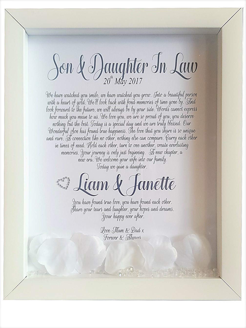 Pure Essence Greetings Personalised Son & Daughter in Law Wedding Day Box Poem Print -.10" x 8"