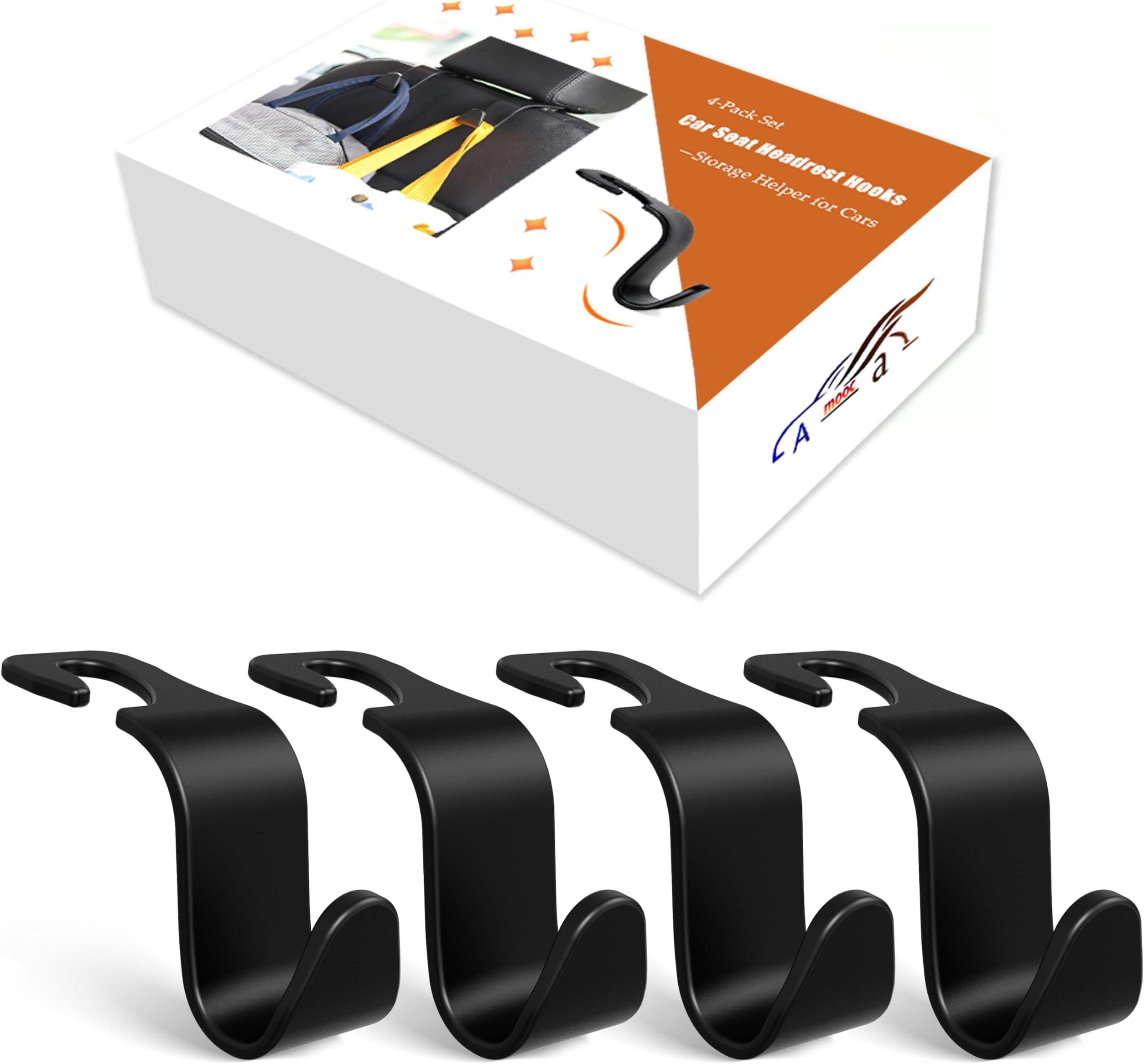 Amooca Car Seat Headrest Hook 4 Pack Hanger Storage Organizer Universal for Handbag Purse Coat fit Universal Vehicle Car Black S Type