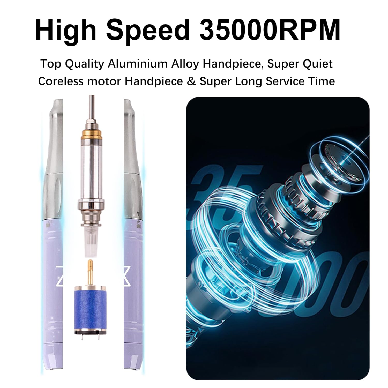 M - Mase 35k RPM Coreless Motor Handpiece Nail E-File - Handpiece Only (Handpiece - Violet)