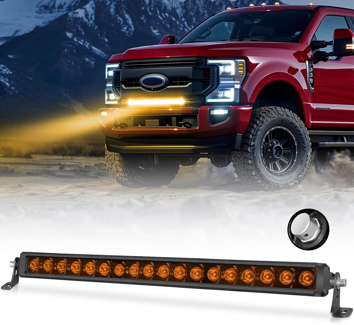 OFFROADTOWN 20 Inch Amber LED Light Bar 180W Spot Beam Slim Single Row Light Bar Off Road Driving Lighting Bumper Lights Bars Amber Fog Lights for Truck Pickup UTV SUV Boat Tractor