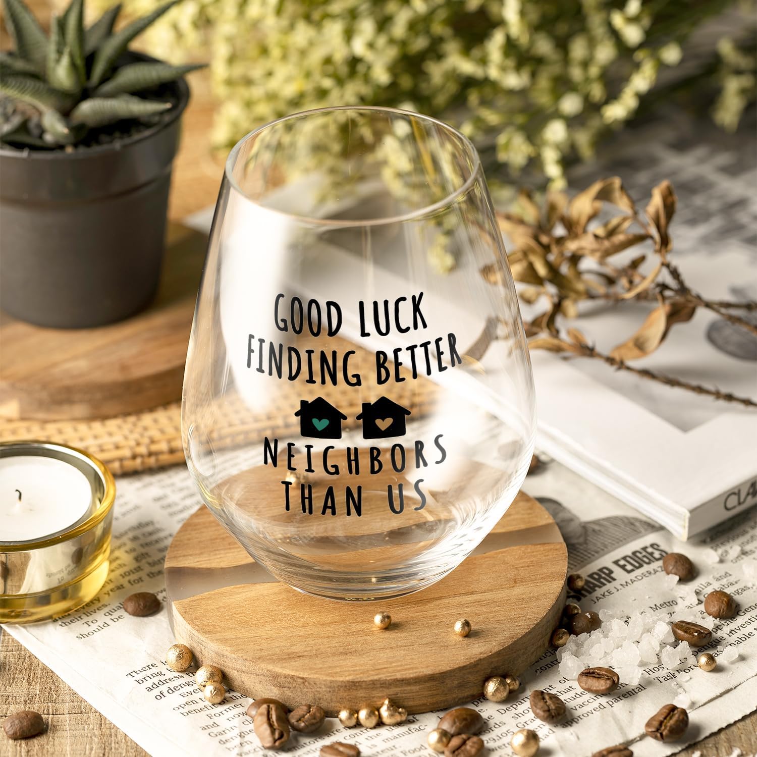 Fatbaby Funny Farewell Gifts for Neighbor, Good Luck Finding Better Neighbors Than Us Stemless Wine Glass,Best Neighbors Moving Away Gifts Wine Glass 15oz - Image 4