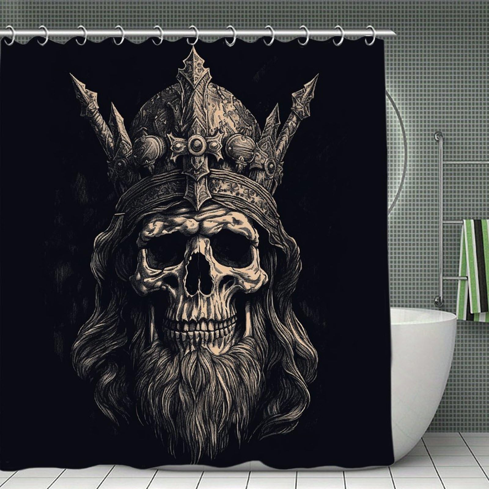 FekiLoot Skull and Ax Shower Curtain Minimalist Aesthetic Bath Curtain with Hooks Simple Water Resistant Bathroom Shower Curtains Cute Blackout Privacy Curtains Cloth Curtain