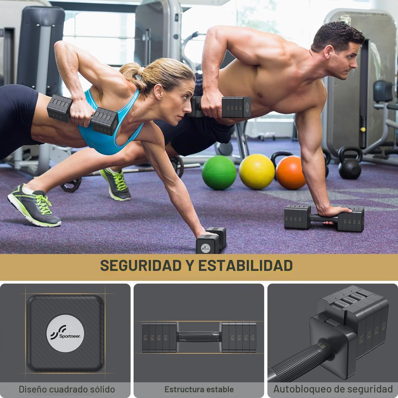 Juego de mancuernas ajustables: Sportneer - Juego de 2 mancuernas ajustables 5 en 1, regulables hasta 4,5 kg, de ajuste rápido, para entrenamiento de fuerza en casa, para hombres y mujeres
