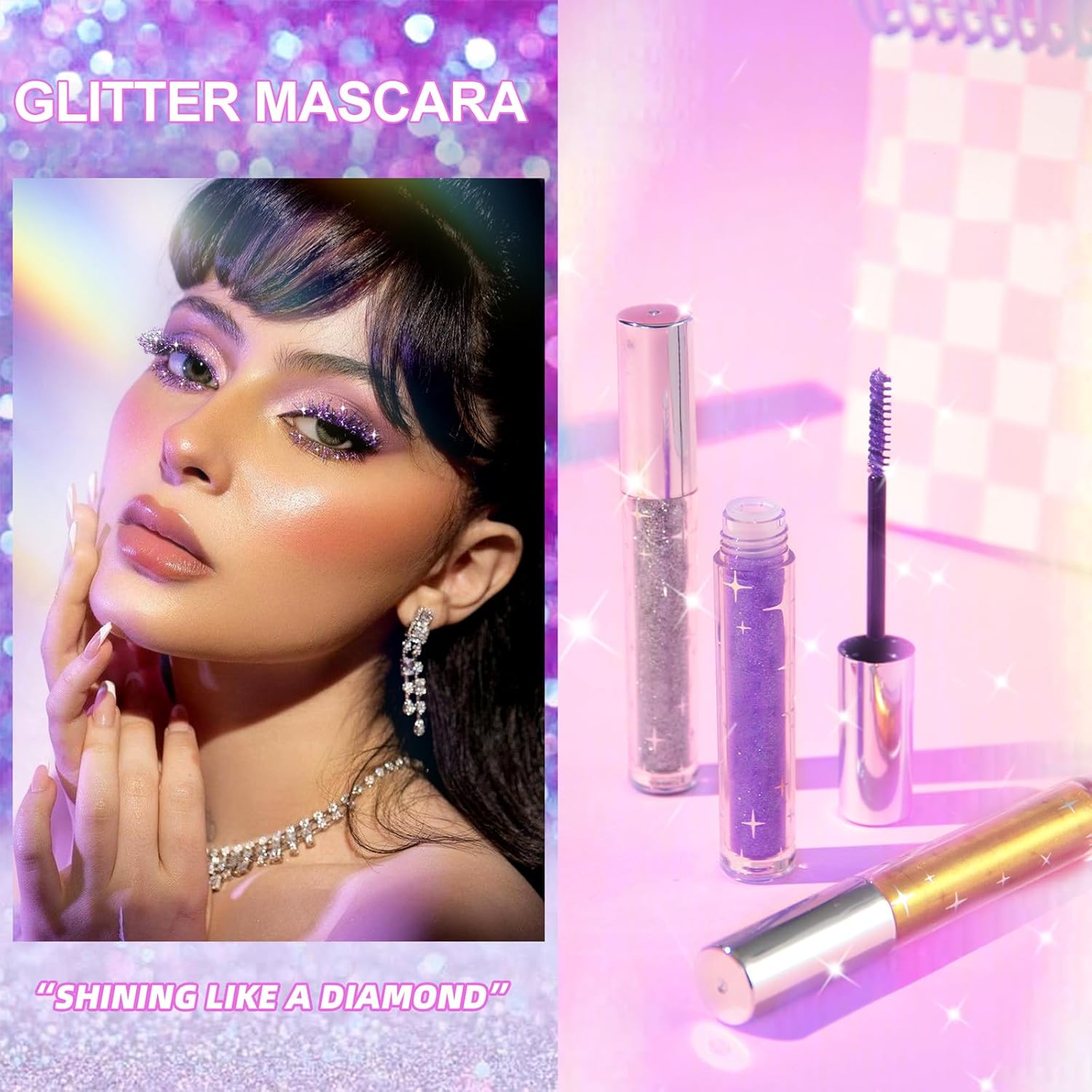 Erinde 3PCS Glitter Mascara, Diamond Effect Sparkle Mascara For Eyelashes & Brows, Glitter Mascara for Women Eye Makeup, Define Long Lasting Glitter Colorful Eyelashes image 5 of 7 B0DQT3NKR7