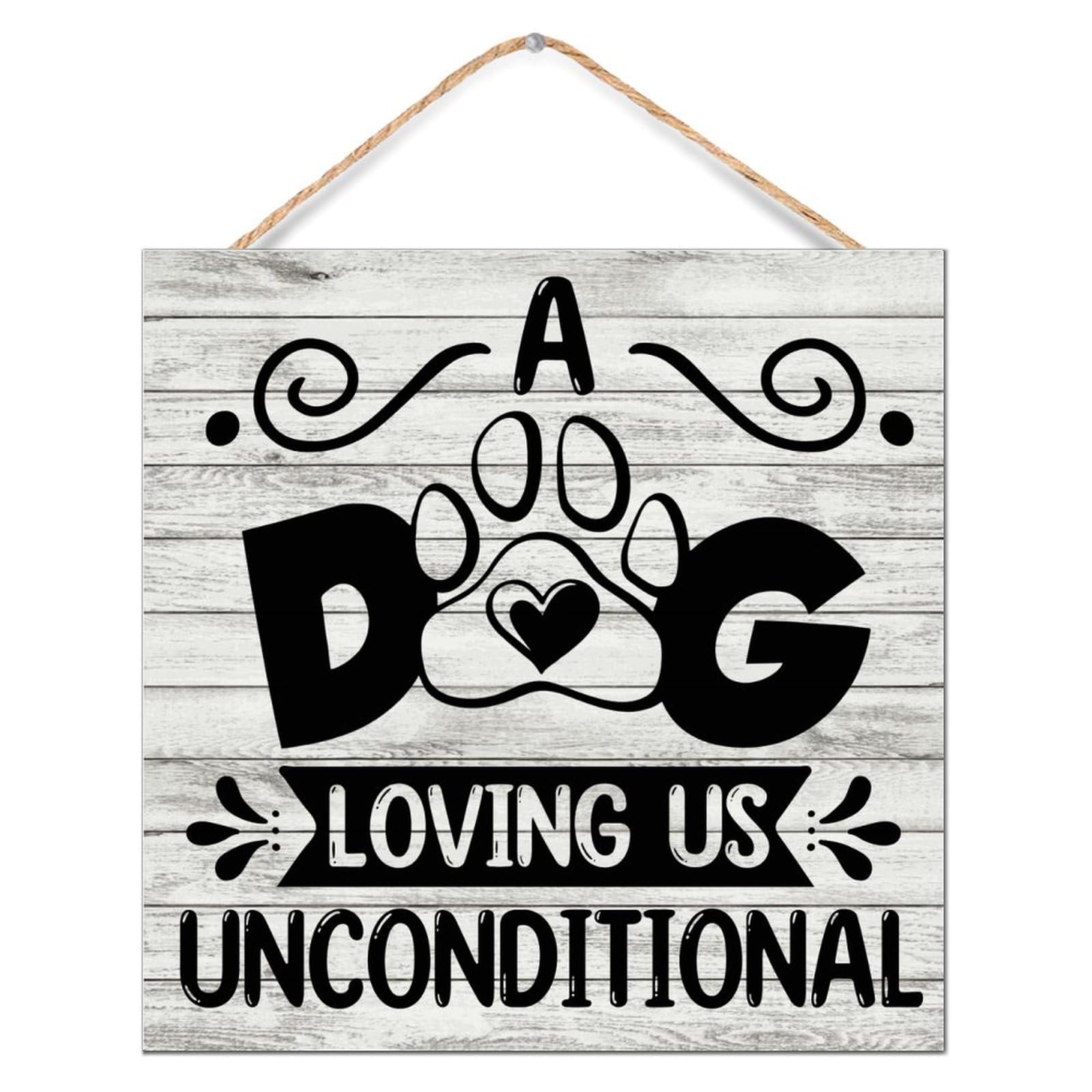 Plaque en bois rustique célébrant l'amour des chiens pour déco d'étagère