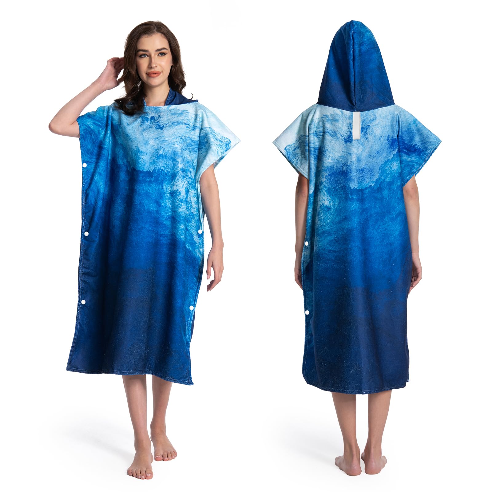MOKANI Badeponcho Damen & Herren, Ultraleicht Und Schnelltrocknend, Kapuze Surf Poncho Handtuch auf Surfen Schnorcheln Wassersport für Erwachsene（Mit Knöpfen, 108Lx82W cm）