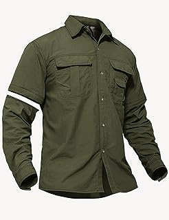 Men's Convertible Long Sleeve Fishing Shirts Quick Dry Button Up Tactical Shirts for Work Safari Hiking