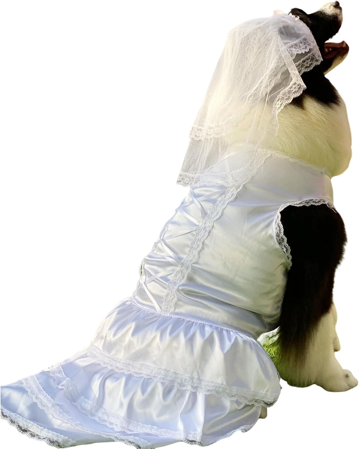 Dog Wedding Dress with Head Pieces, Luxury Lace Dog Bride Costume Soft Comfortable Dog Wedding Party Dress Bride Pet Apparel for Small Medium Large Dogs White XXL