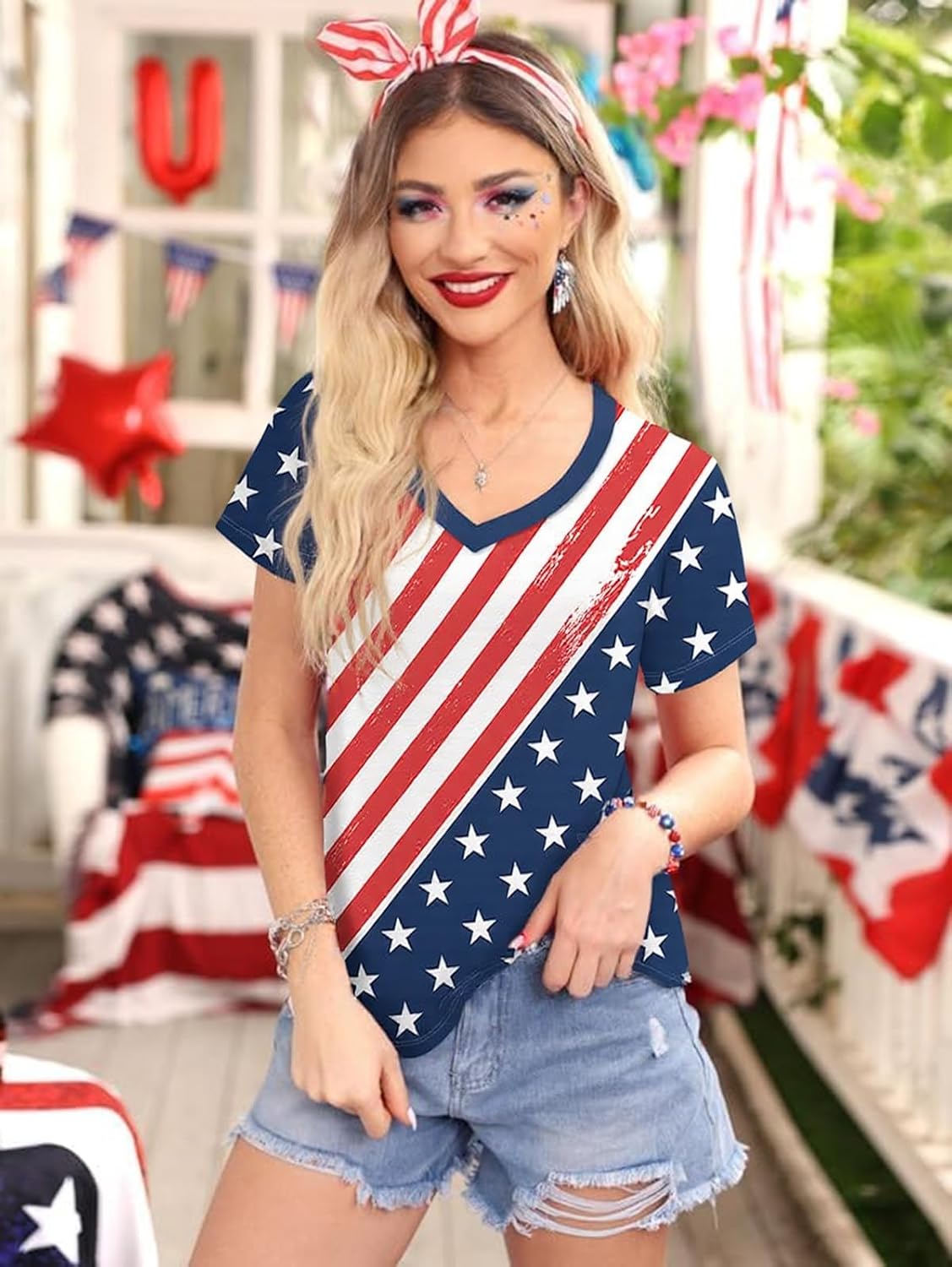 Barlver Womens American Flag Shirt Short Sleeve 4th of July Flag Top Loose Patriotic Independence Day T-Shirts S-XXL - Image 5