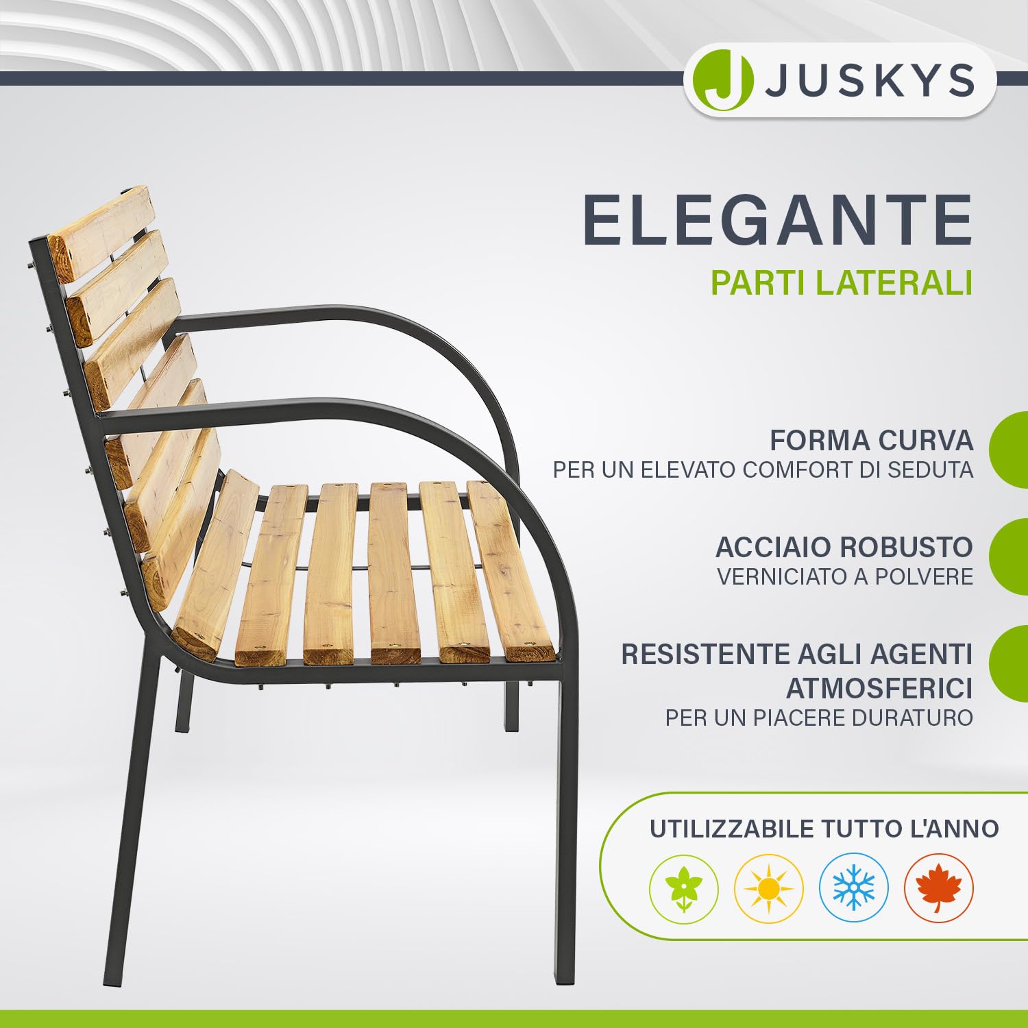 Juskys panchina da giardino Modena a 2 posti con schienale e braccioli panca resistente alle intemperie in legno e acciaio 120x62x82 cm classica per giardino balcone terrazza