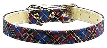 Mirage Pet Products 3/8-Inch Plaid Plain Dog Collar, Size 10, Blue