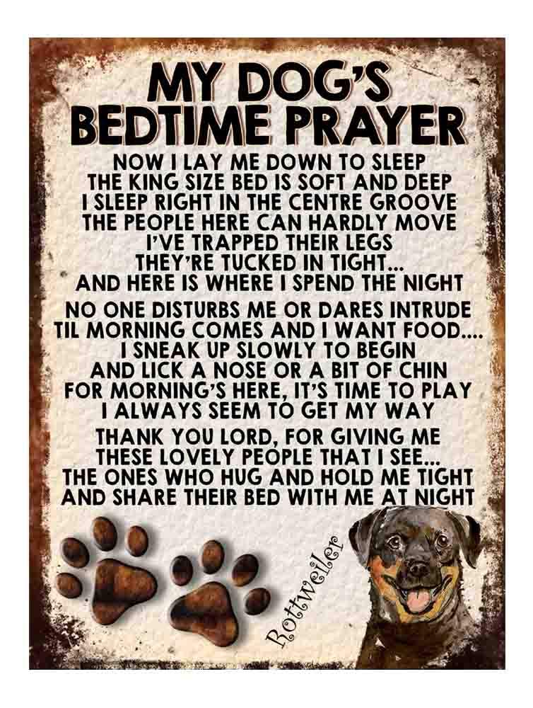 MY DOG'S BEDTIME PRAYER RETRO STYLE METAL TIN SIGN/PLAQUE DOG BREEDS (Rottweiler)