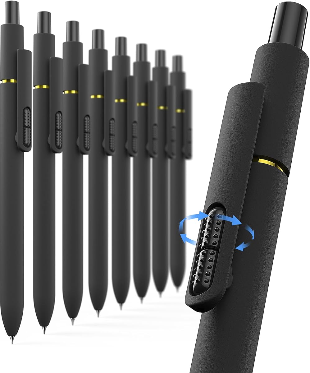 Hiacry 8 Pcs Gel Pens - 0.7mm Fine Point Smooth Writing Black Ink, Quick-Dry Long Lasting Fidge Pens, School & Office Supplies for Men Women (8 Count, Black Ink)
