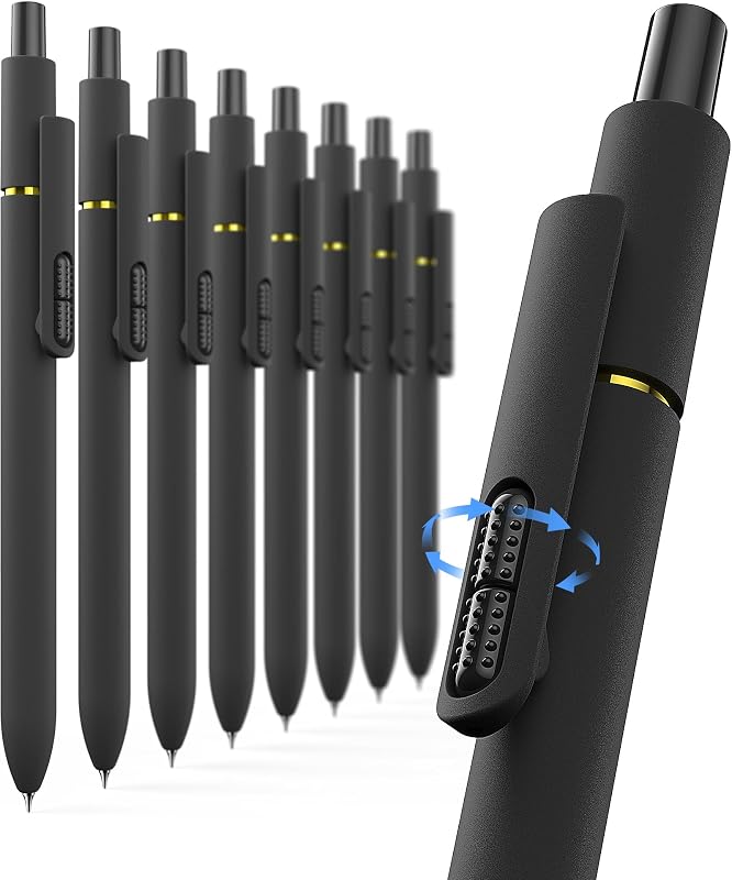 Hiacry 8 bolígrafos de gel, tinta negra de larga duración y secado rápido, punta fina de 0,7 mm | Bolígrafos inquietos de escritura suave, alivio del estrés, sin manchas, sin sangrado, diario, toma de notas, trabajo, escuela, oficina, estudiantes y adultos