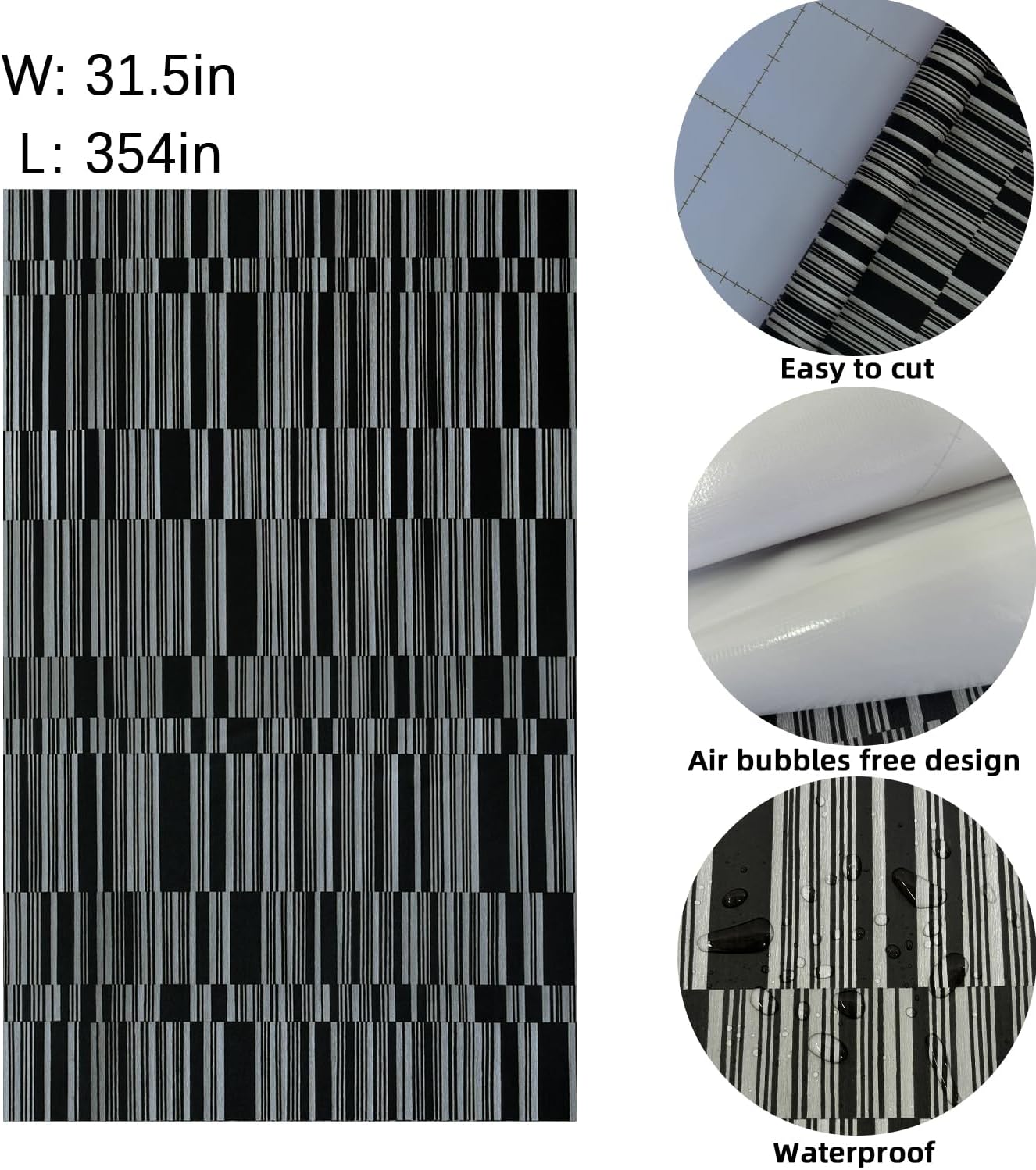 Boobest 31.5"x354" Geometric Wallpaper Striped Peel and Stick Wallpaper Black and White Checkered Contact Paper Self Adhesive Removable Thick Modern Wall Paper for Bathroom Living Room Bedroom Adult