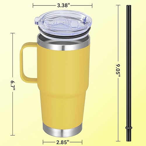 Vista 23 de Vaso de acero inoxidable de 20 onzas con asa a granel con aislamiento de metal a granel, taza de café de viaje con asa, vaso de doble pared con tapa