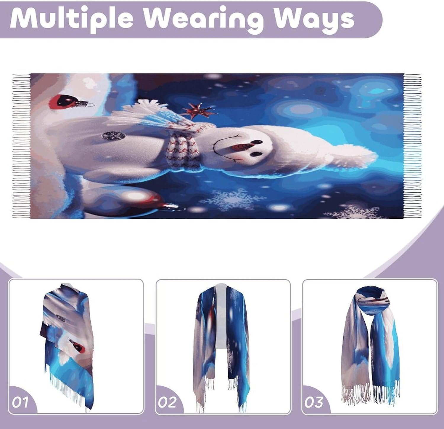Merry Christmas Snowman Scarf for Women Men Soft Warm Fashion Blanket Scarves Classic Cashmere Feel Scarf Long Shawl Large Scarves Cold Weather Thick Blanket Scarfs