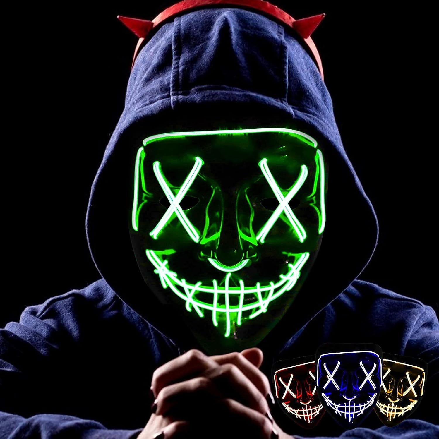 Halloween LED Light Up Mask, Scary Glowing Mask for Cosplay Costumes, Festival, Carnival Party Supplies Gifts