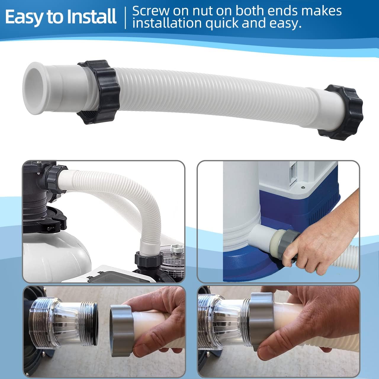 Tuyau de Pompe de Filtre à Sable de Piscine,tuyaux de piscine de 38 mm,tu yau d'interconnexion pour Intex,Tuyau de jonction pour filtration pour Piscines Hors Sol,Tu yaux pour Pompe Filtratio