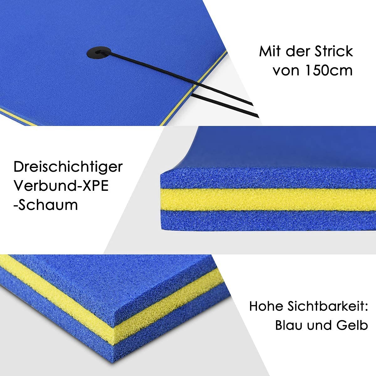 RELAX4LIFE 270 x 180 cm Wasserhängematte, Aufrollbare Schwimmmatte, Wasser Bett 300 kg belastbar (bis zu 5 Personen), Wasserliege aus 3-schichtigem XPE Schaum, Wassermatte für Erholung (Groß-Blau)