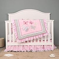 Vista 1 de Juego de ropa de cama de 2 piezas con bordado rosa con mariposas y sábana bajera para cuna de bebé niña