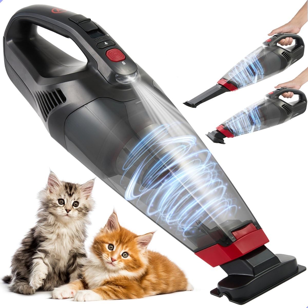 AG 310 Aspirapolvere Portatile Senza Fili | Nero/Rosso, 100W con LED | Compatto per Casa e Auto, Peli di Animali, Include Accessori e Filtro HEPA