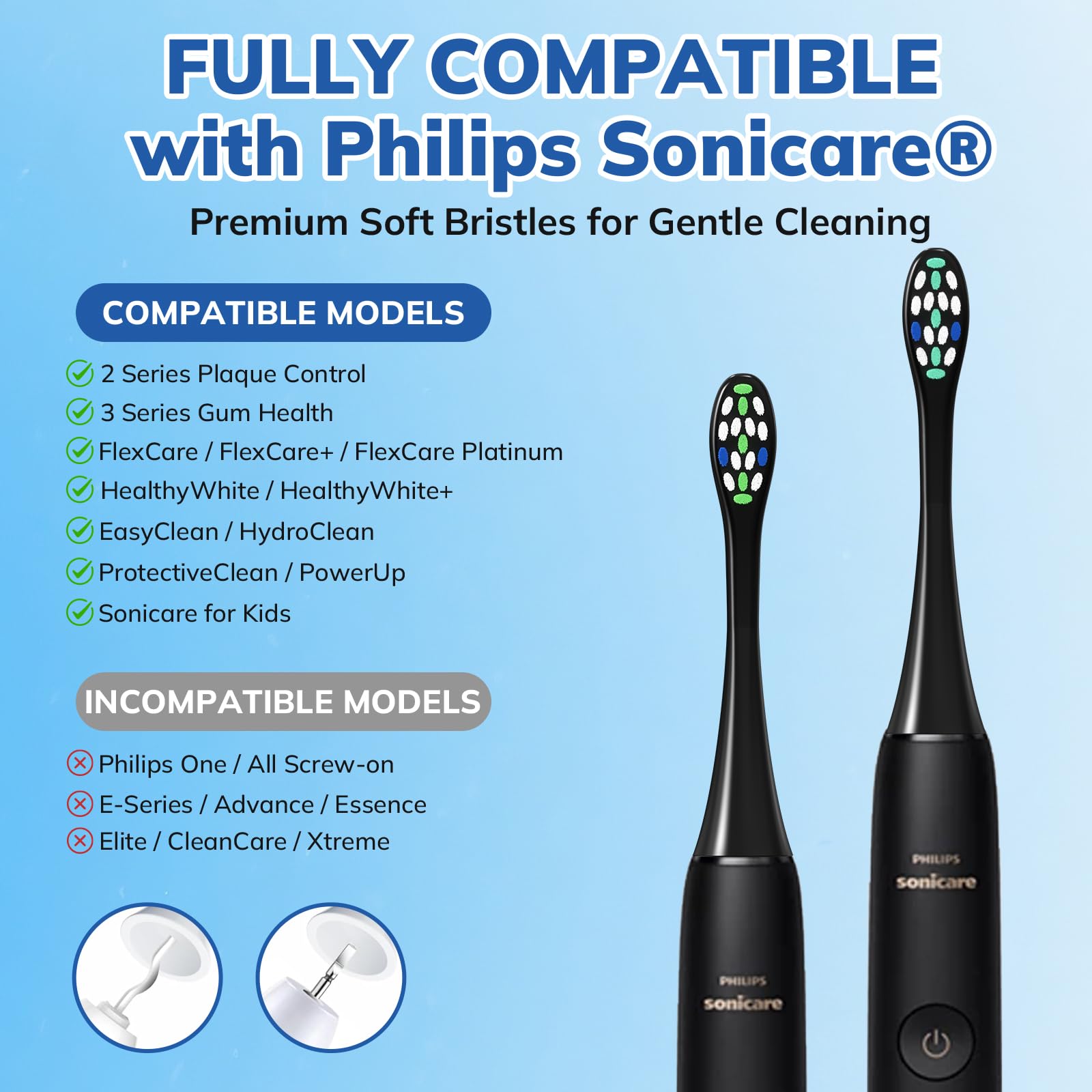 Ersatz-Zahnbürstenköpfe für Philips Sonicare Ersatzköpfe, elektrischer Ersatzbürstenkopf kompatibel mit Philips Sonicare elektrischen Zahnbürsten, 8 Stück, Schwarz