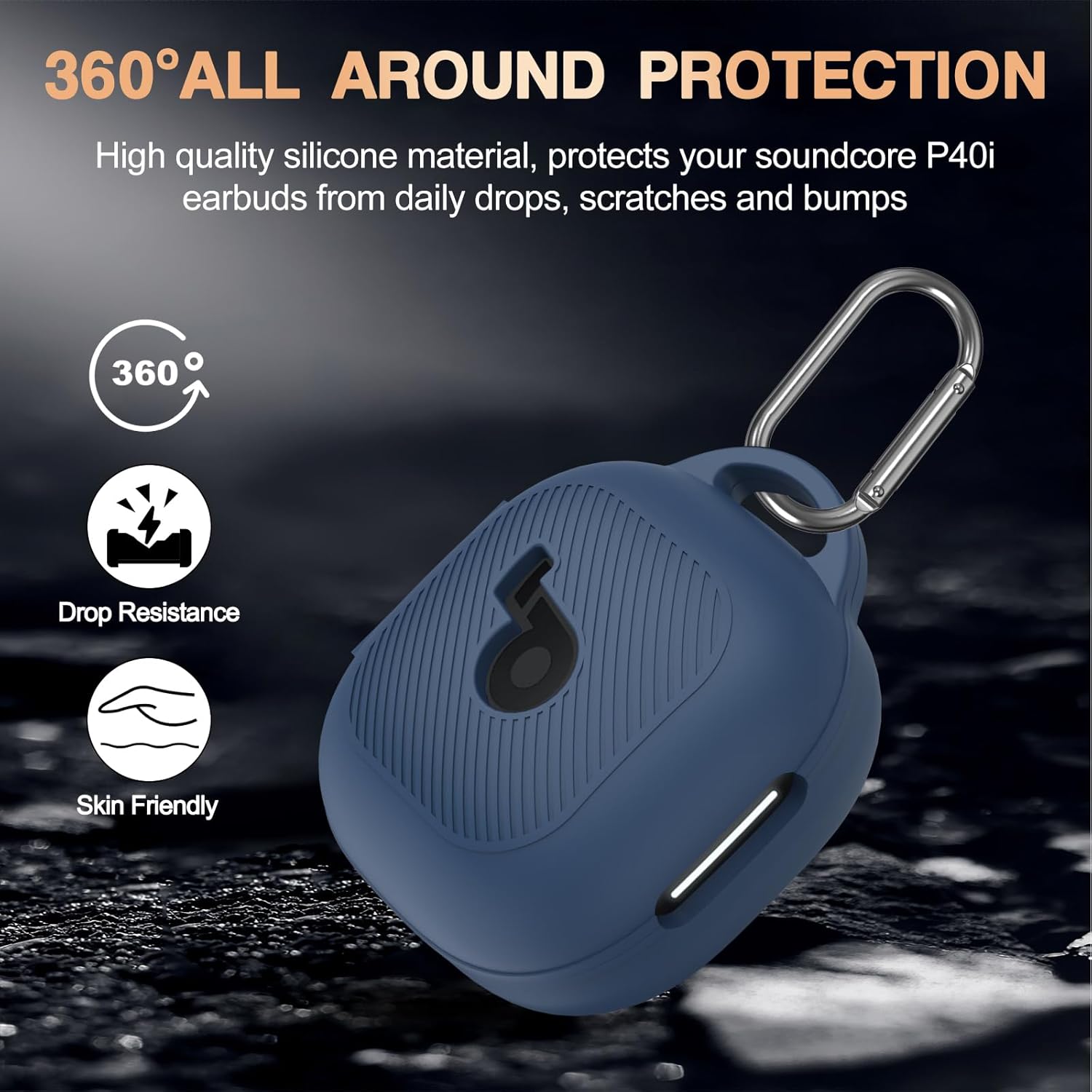 for Anker Soundcore P40i Case Cover, Soft Silicone Case for Soundcore P40i, Shockproof Protective Skin Cover for Anker P40i with Carabiner, Front LED&Logo Visible (Blue) - Image 4