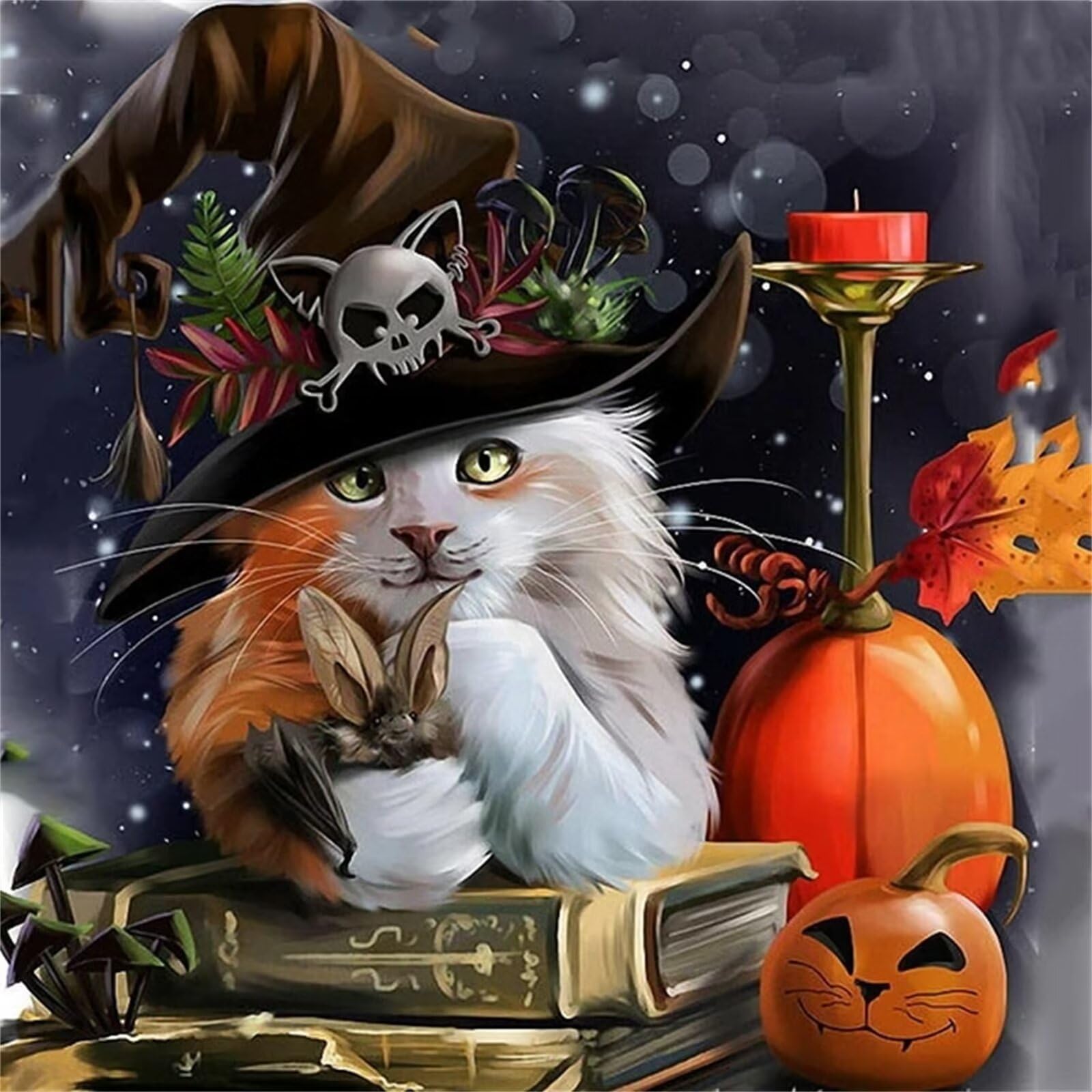 TengYuer Diamond Painting Erwachsene 5D DIY Diamond Painting Kits Full Drill Diamond Painting 80x80cm Cross Embroidery Painting Kits for Home Wall Decorations (Tier Katze Halloween)