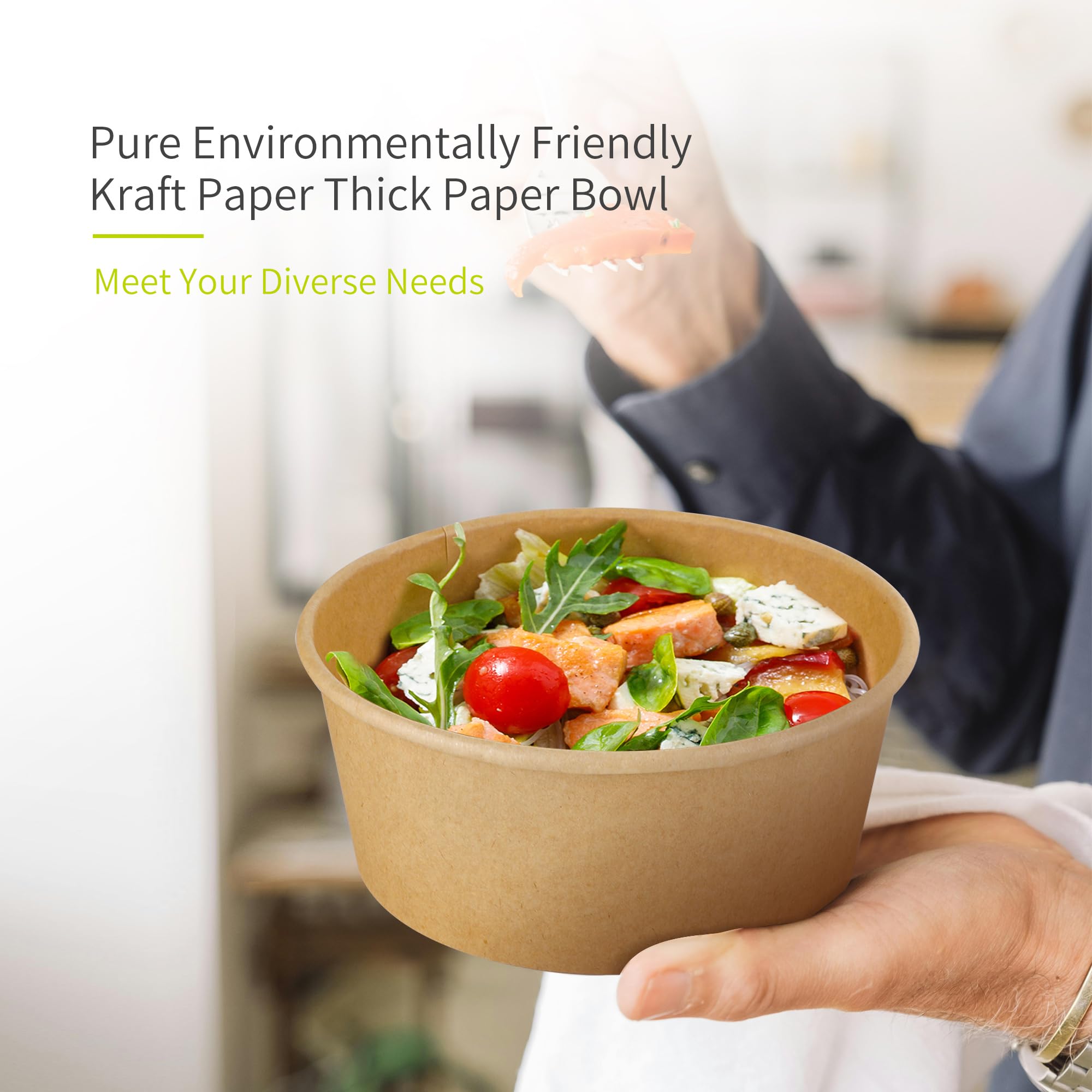 Paquete de 50 cuencos de papel de 25 onzas, cuencos desechables para sopa, cuencos de ensalada resistentes, hechos en papel kraft de grado alimenticio, ecológicos, duraderos, sin fugas, para