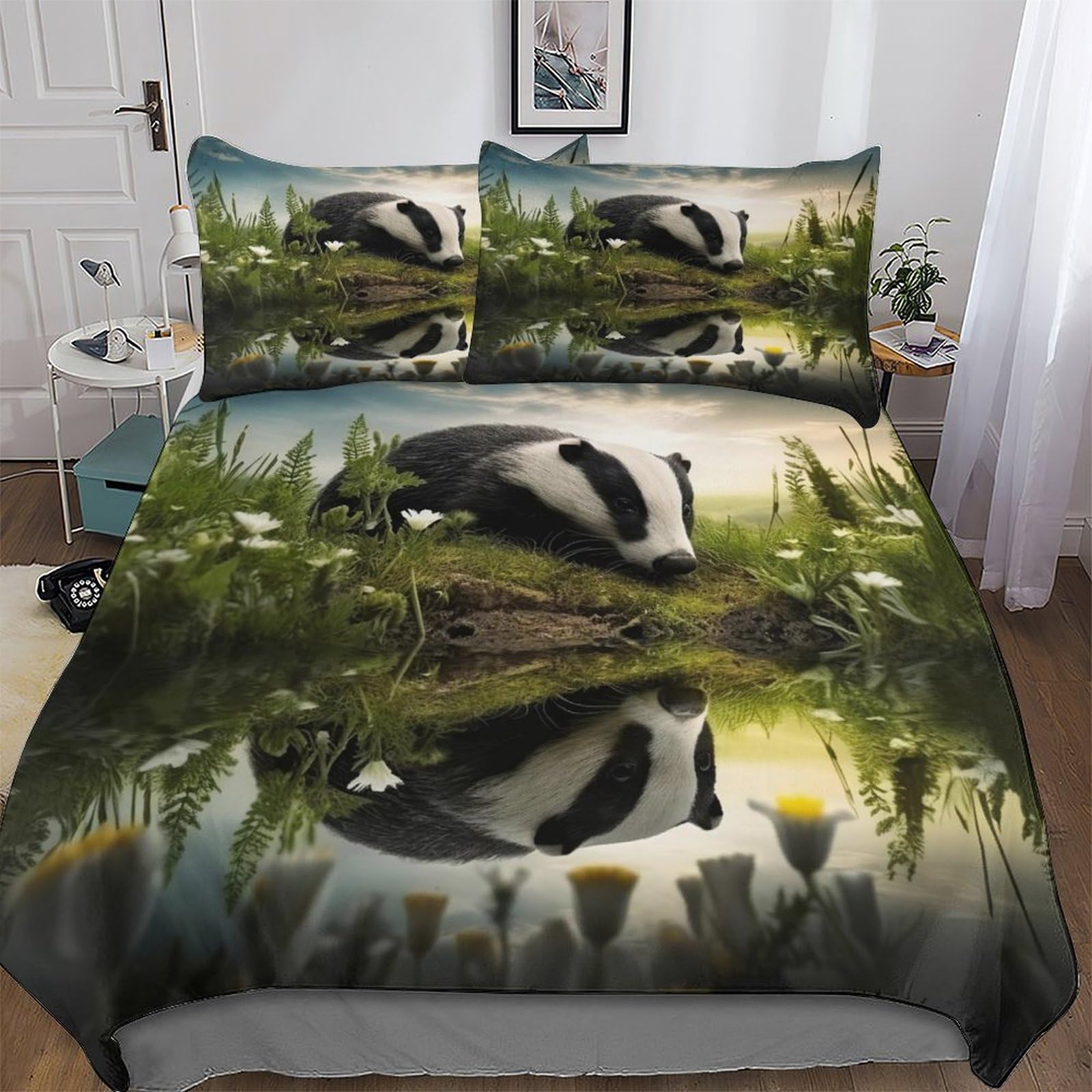 Pazzk Badger 3D Printed Bedding Set Comforter Cover 3 Pcs With Pillowcases With Zipper Closure For Adults Teenager Kids Quilt Cover Soft Anti-Allergic Duvet Cover King (220X240cm)