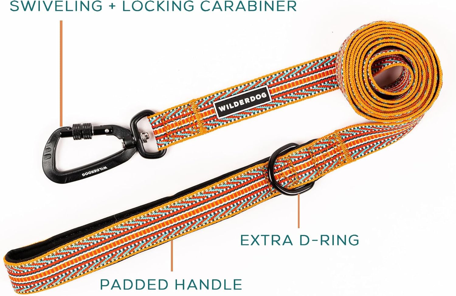 Wilderdog Ultralight Leash Series for Dogs 6 ft Long and Only 3.75 oz with swiveling, Locking Carabiner Attachment and Lightly Padded Handle with D-Ring - Sienna