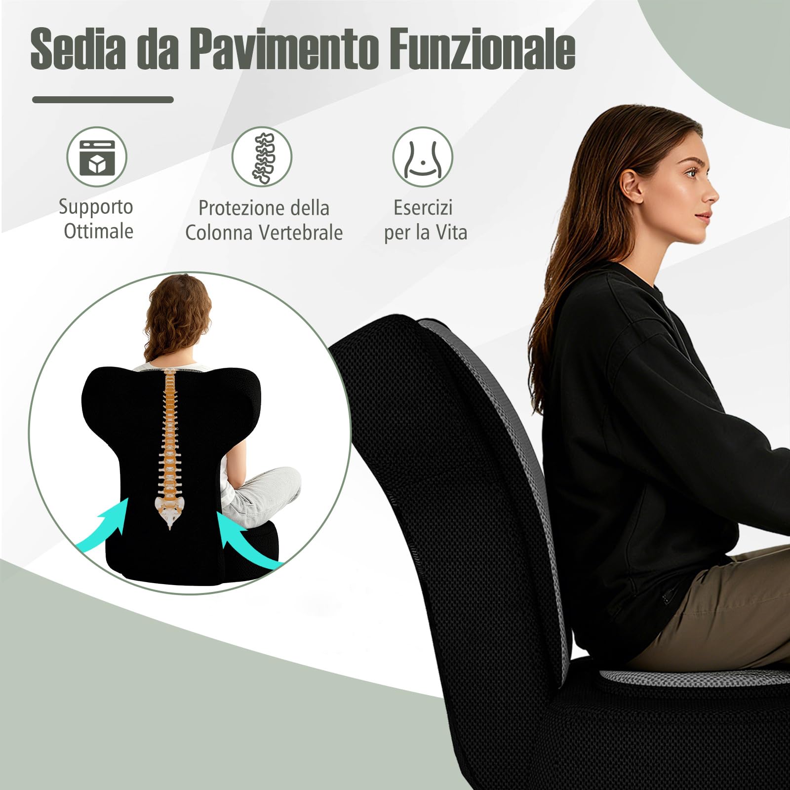 COSTWAY Sedia da Terra, Poltrona Relax con Schienale Regolabili a 14 Posizioni, Sedia da Pavimento Pieghevole, per Camera da Letto e Salotto (Grigio)